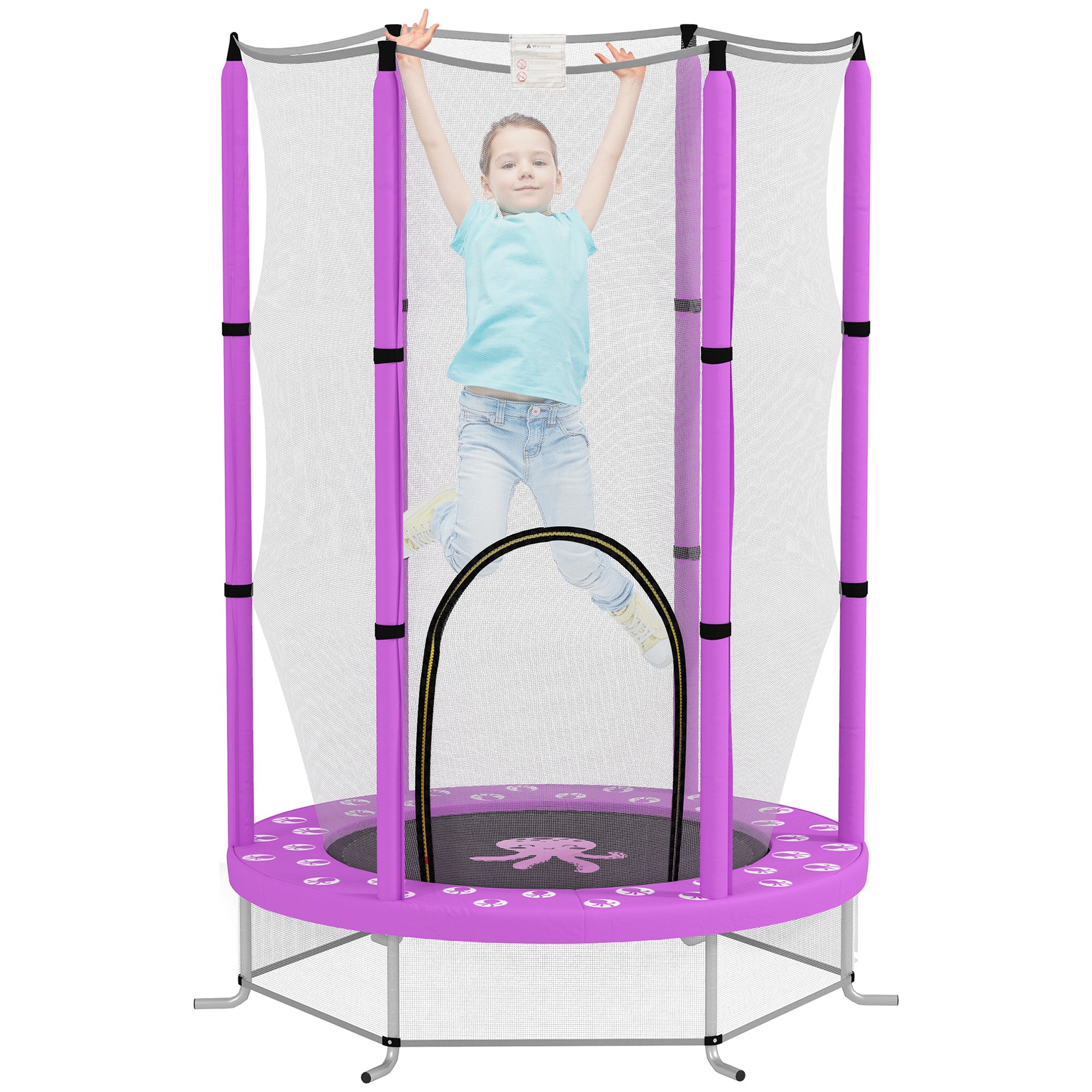 AIYAPLAY 4.6ft Toddler Trampoline w/ Safety Enclosure Net, for Indoor Outdoor Use, Ages 3-6 Years, Purple - North Peak Garden Furniture