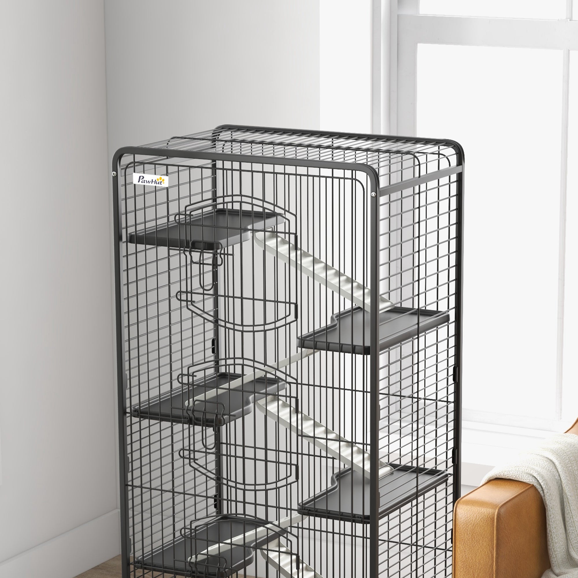 PawHut 6 Levels Removable Small Animal Cage, 131cm - Black - North Peak Garden Furniture