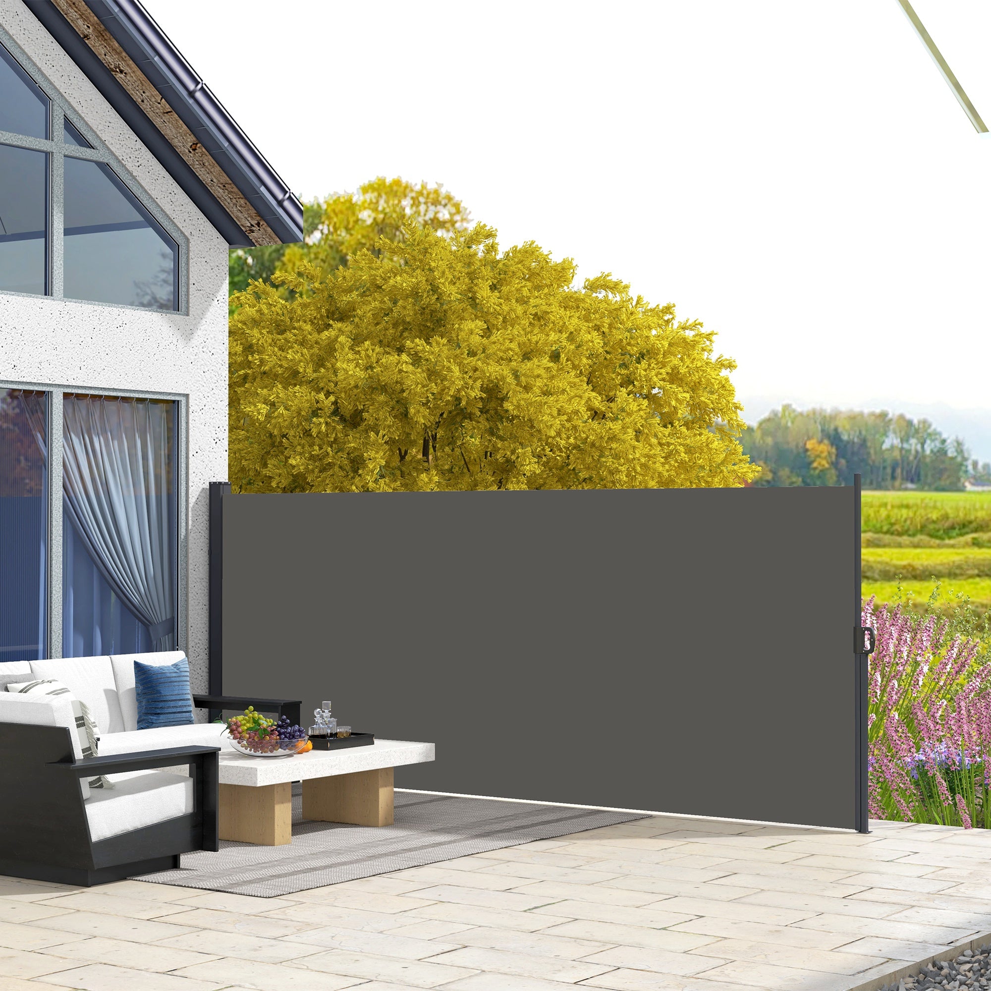 Outsunny Retractable Side Awning, Outdoor Privacy Screen for Garden, Hot Tub, Balcony, Terrace, Pool, 400 x 180cm, Dark Grey - North Peak Garden Furniture