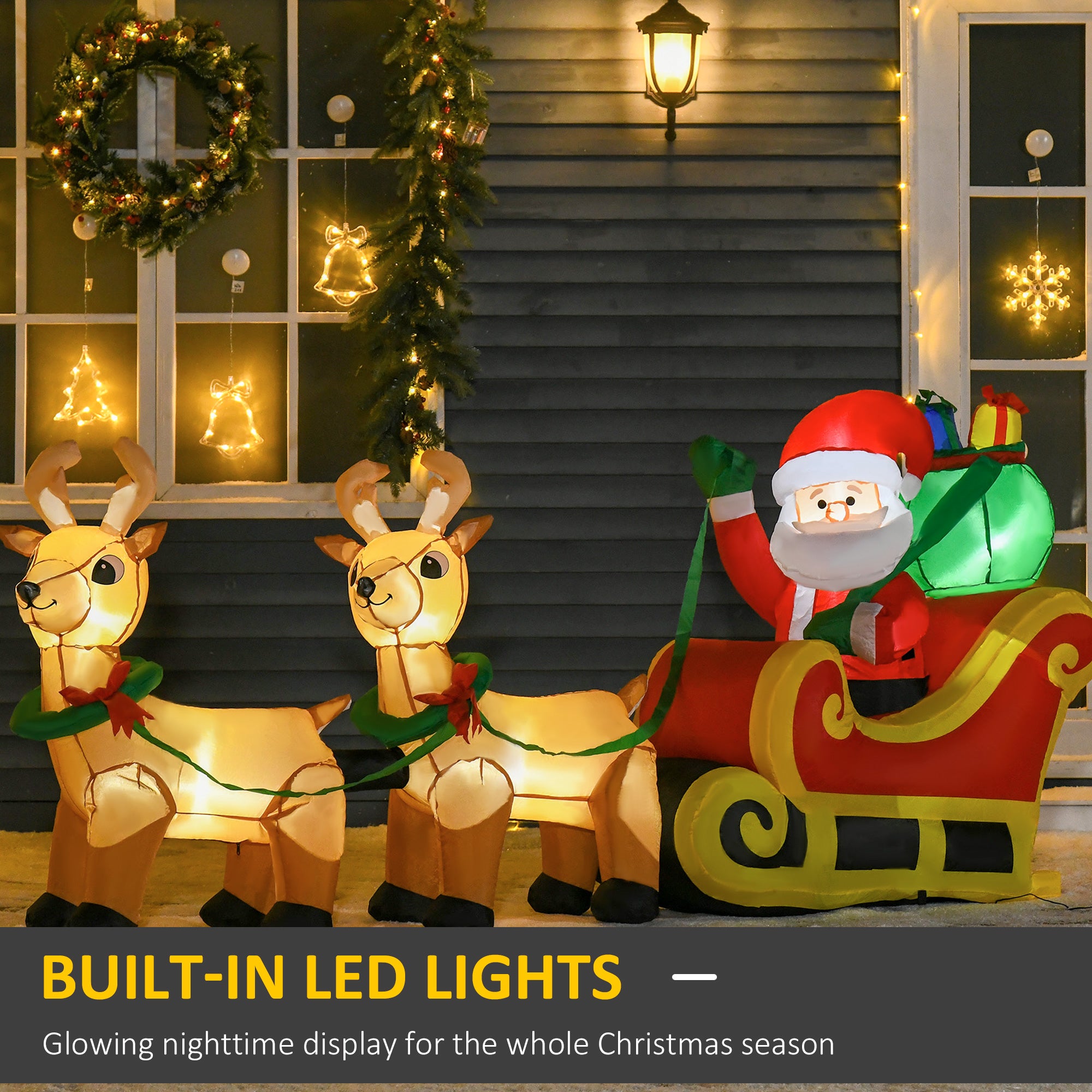 HOMCOM 8ft Christmas Inflatable Santa Claus on Sleigh, LED Lighted for Home Indoor Outdoor Garden Lawn Decoration Party Prop - North Peak Garden Furniture