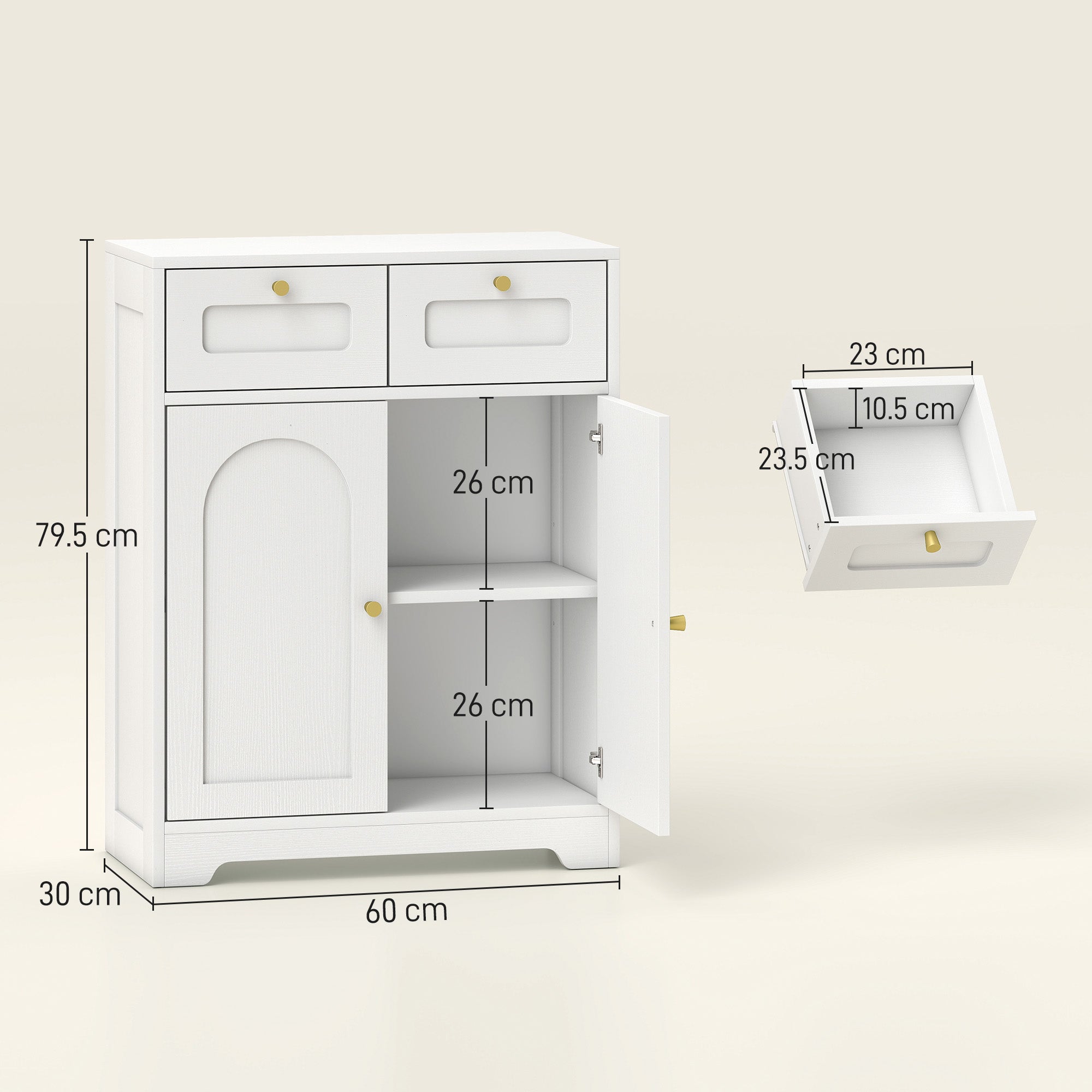 HOMCOM Bathroom Floor Cabinet with 2 Drawers - White