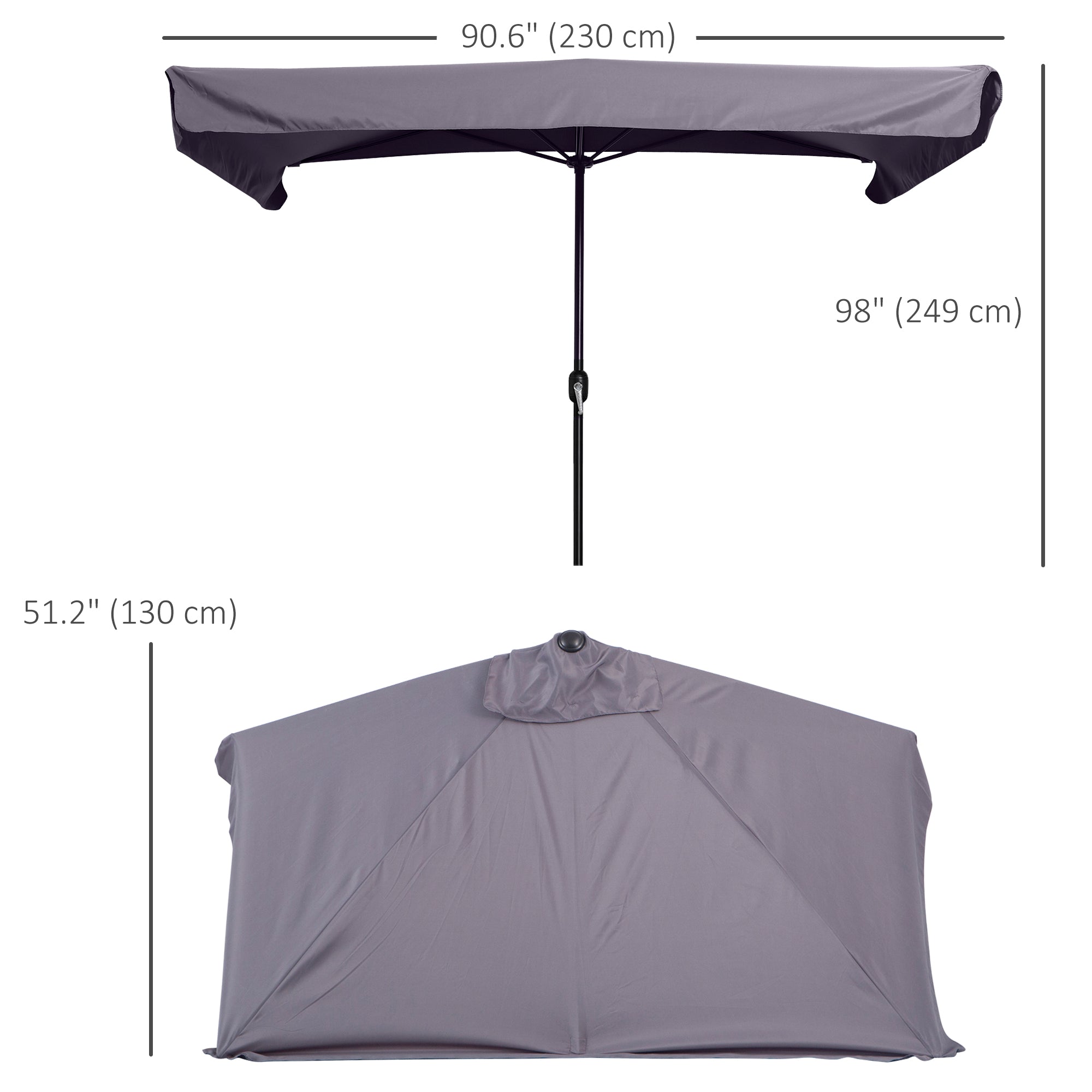 Outsunny 2.3m Half Parasol Semi Round Umbrella Patio Metal Frame Crank Handle for Balcony-- NO BASE INCLUDED, Grey - North Peak Garden Furniture
