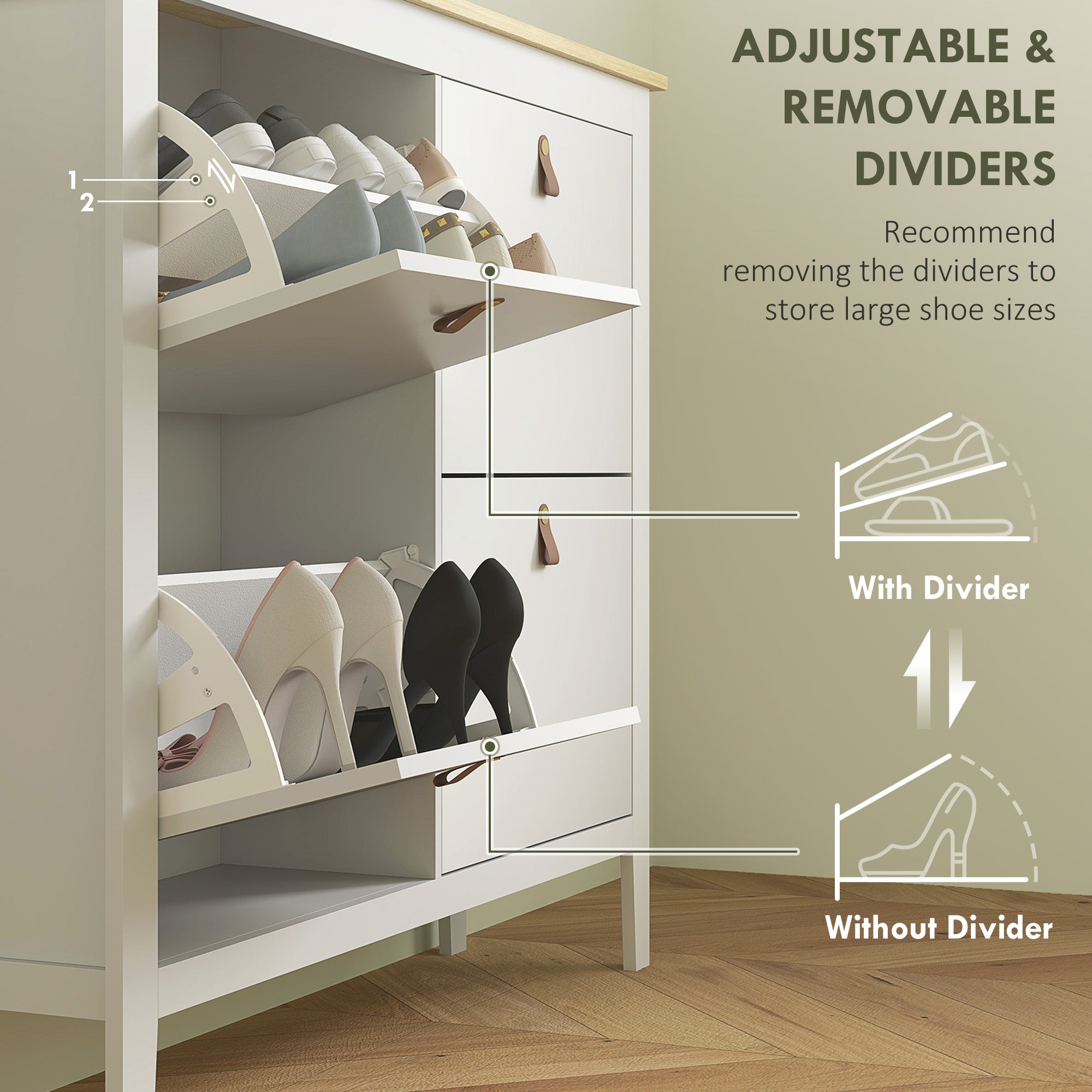 HOMCOM Modern Four-Drawer Shoe Cabinet - White - North Peak Garden Furniture