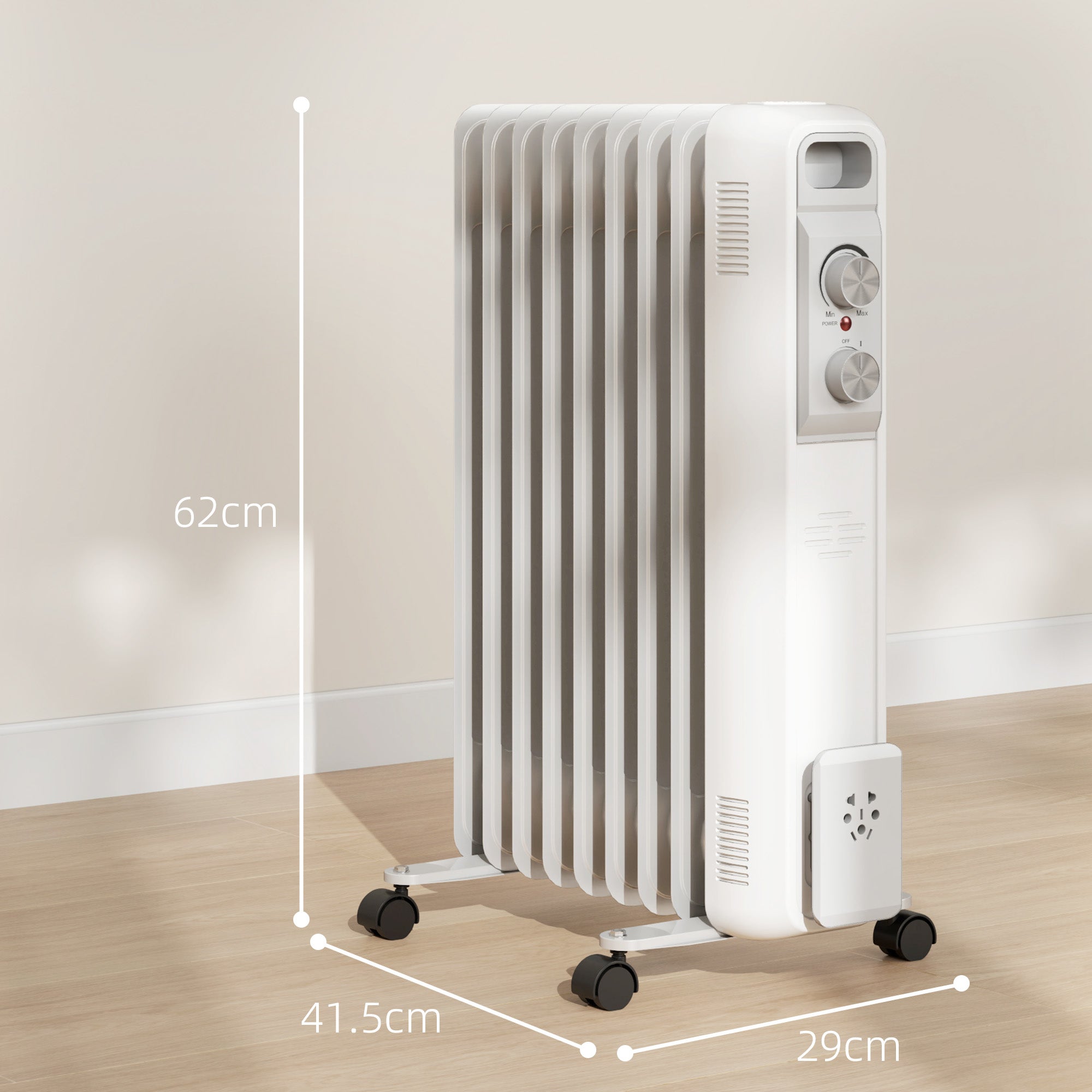 HOMCOM 2kW Nine Fin Oil-Filled Radiator - White - North Peak Garden Furniture