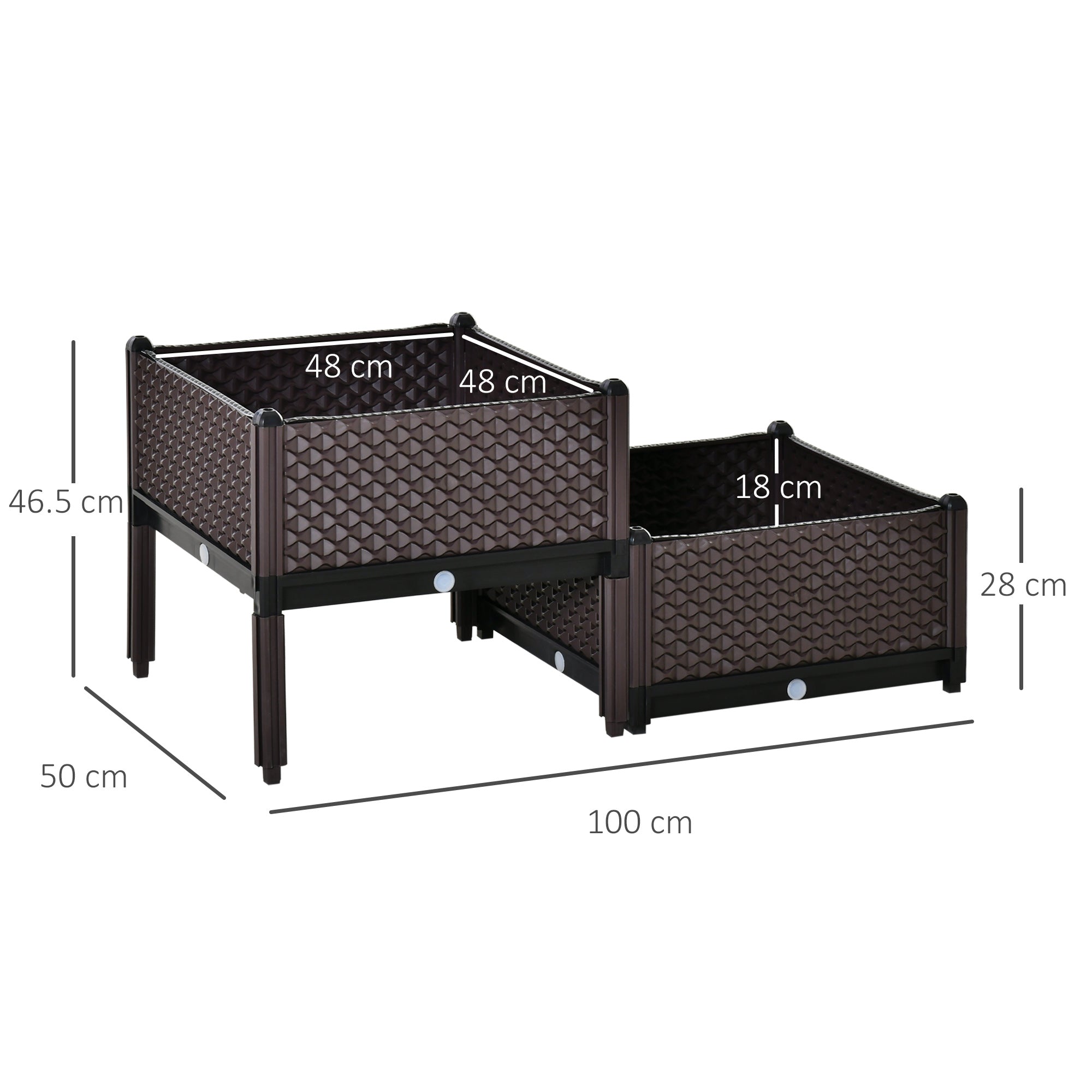 Outsunny 50cm x 50cm x 46.5cm Set of 2 41L Plastic Raised Garden Bed, Planter Box, Flower Vegetables Planting Container with Self-Watering Design and Drainage Holes for Patio Balcony - North Peak Garden Furniture
