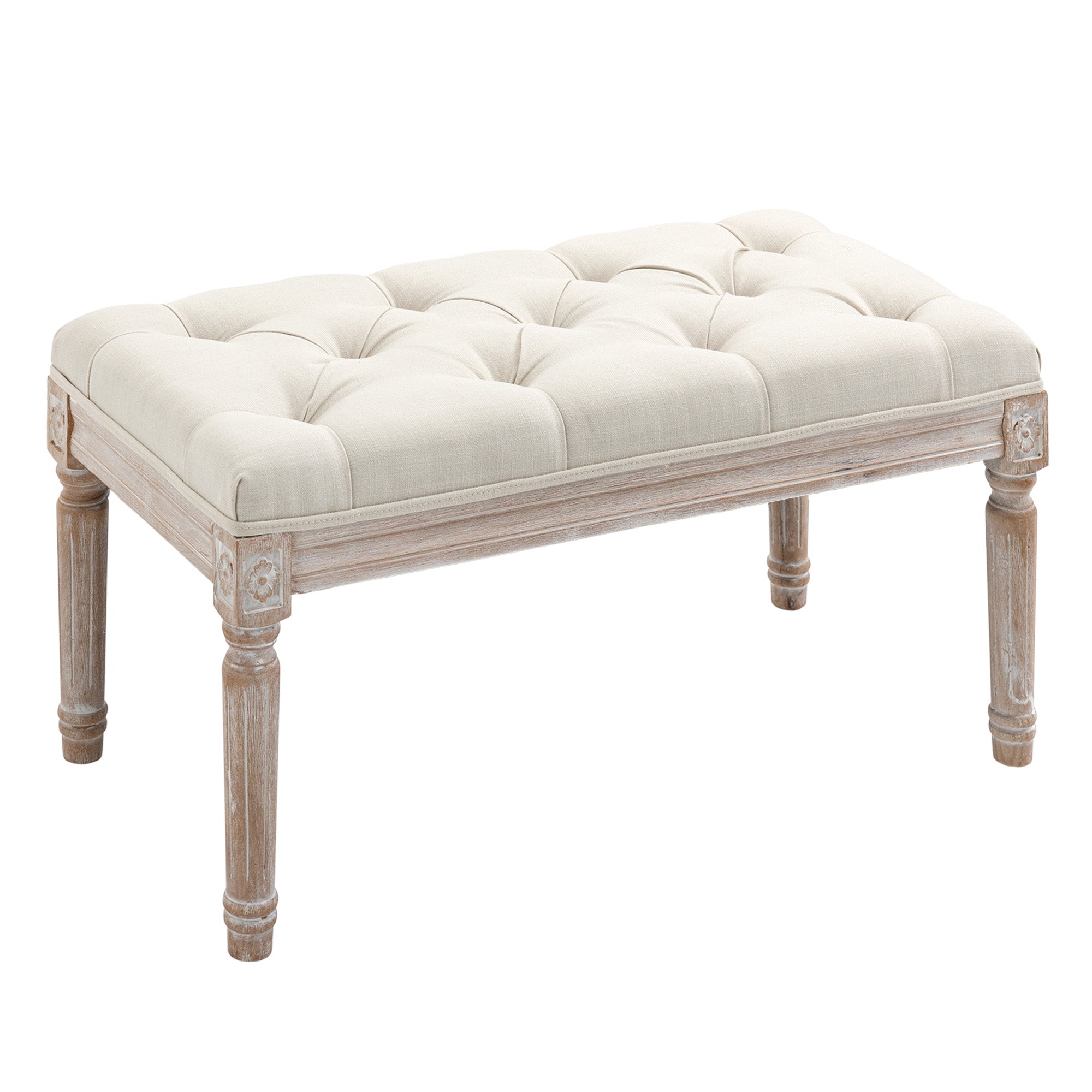 HOMCOM End of Bed Bench, Window Seat, Tufted Bench for Bedroom, Hallway, Living Room, Cream White - North Peak Garden Furniture