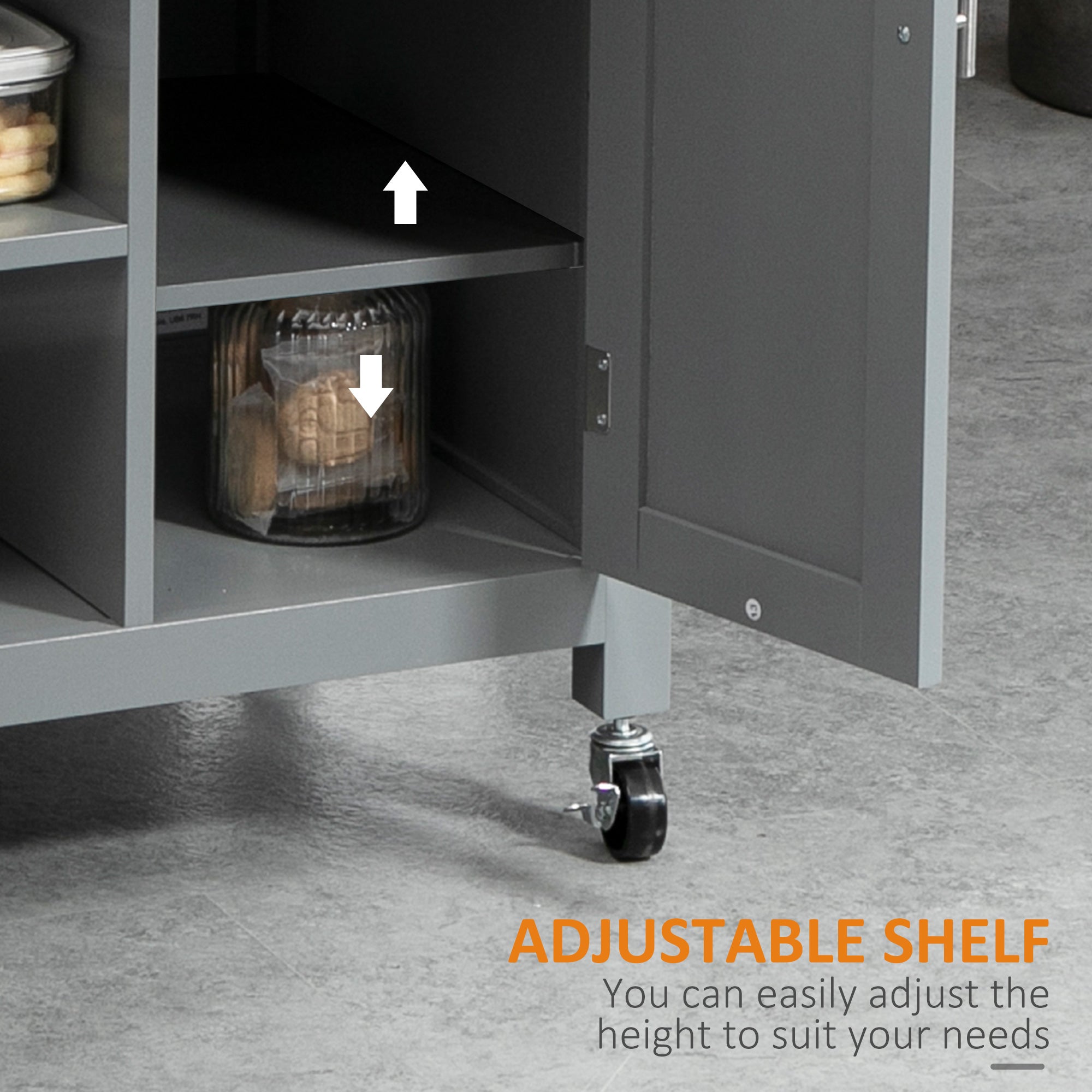 HOMCOM Compact Kitchen Trolley Utility Cart on Wheels with Open Shelf & Storage Drawer for Dining Room, Kitchen, Grey - North Peak Garden Furniture