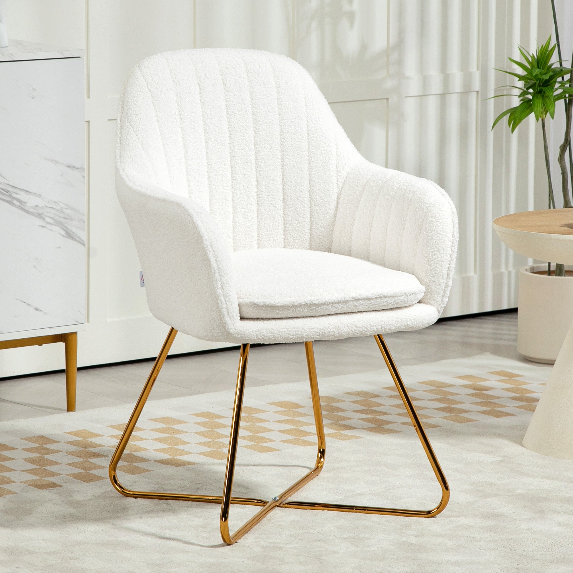 HOMCOM Set of Two Sherpa Fleece Dining Chairs - Cream - North Peak Garden Furniture