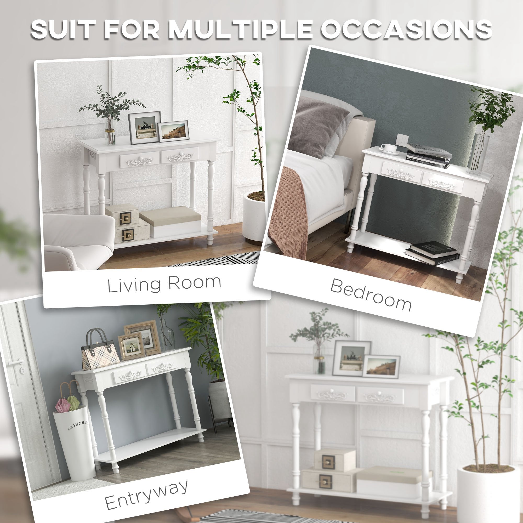 HOMCOM Console Table Modern Sofa Side Desk with Storage Shelves Drawers for Living Room Entryway Bedroom White - North Peak Garden Furniture