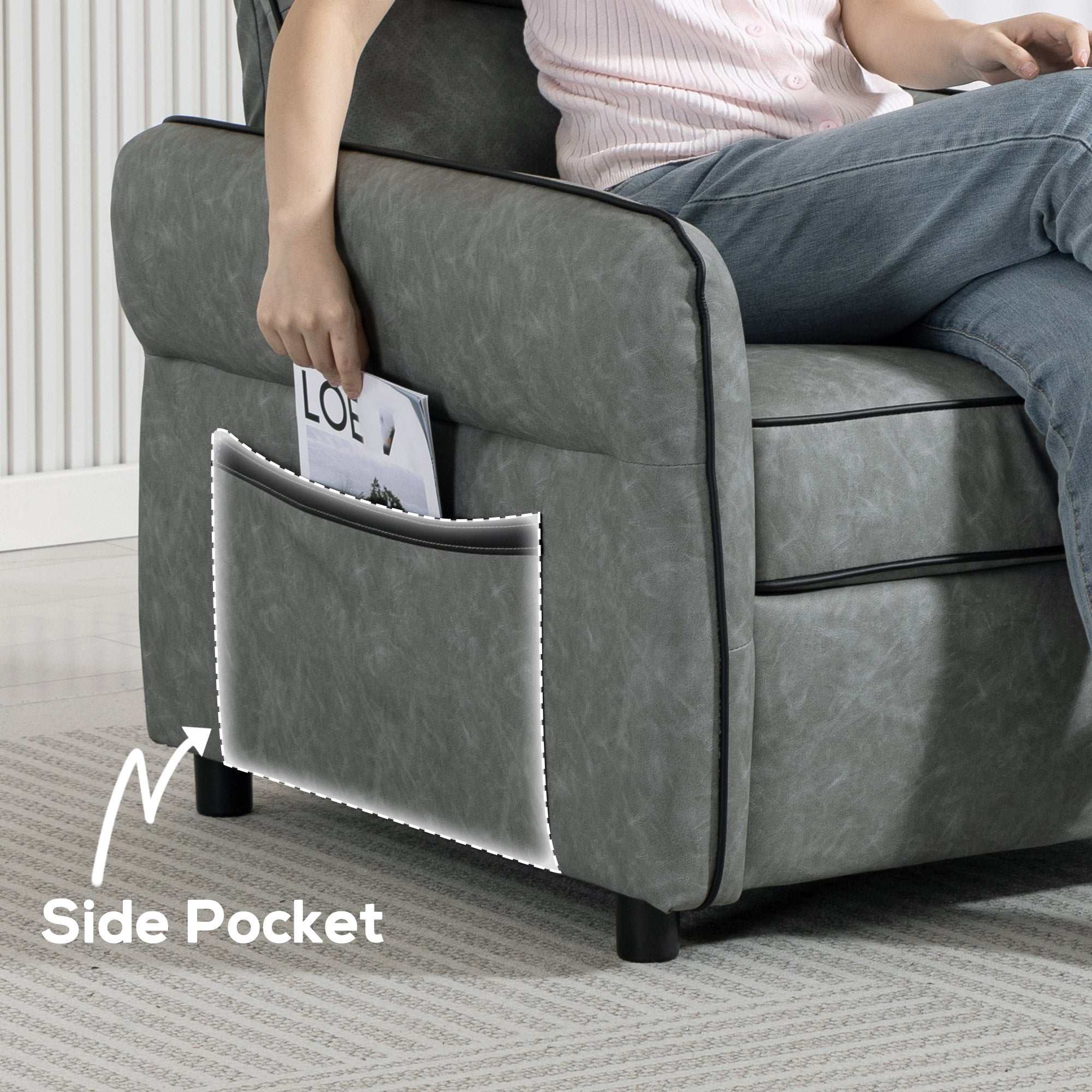 HOMCOM 2 Seater Sofa, Faux Leather Loveseat - Grey