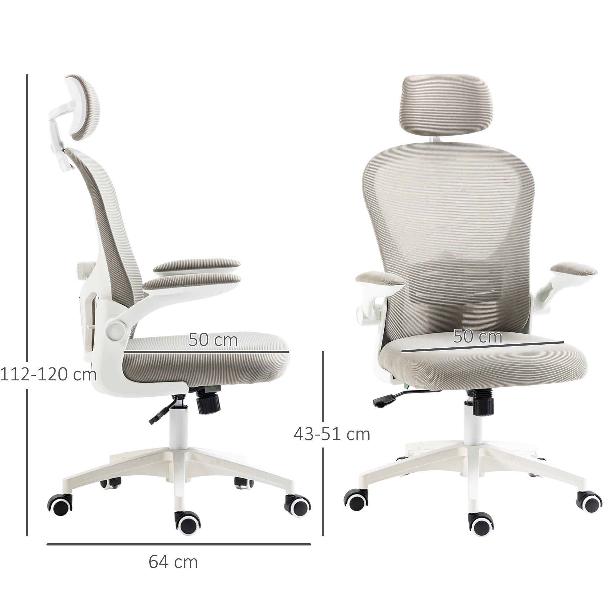 Vinsetto Multi-Adjustable Office Chair, with Lumbar Support, Headrest and Mesh Back - Grey - North Peak Garden Furniture