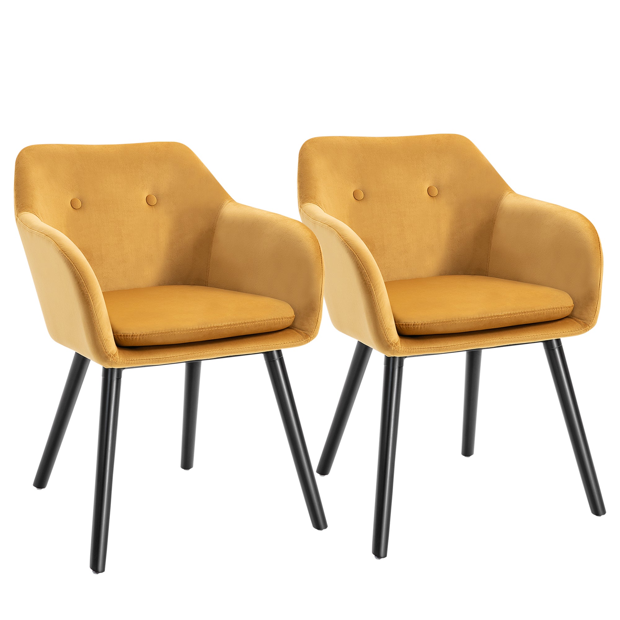 HOMCOM Dining Chairs Set of 2 Modern Upholstered Fabric Velvet-Touch Leisure Chairs with Backrest and Armrests, Lounge Reception Chairs for Home Office Kitchen Counter, Yellow - North Peak Garden Furniture