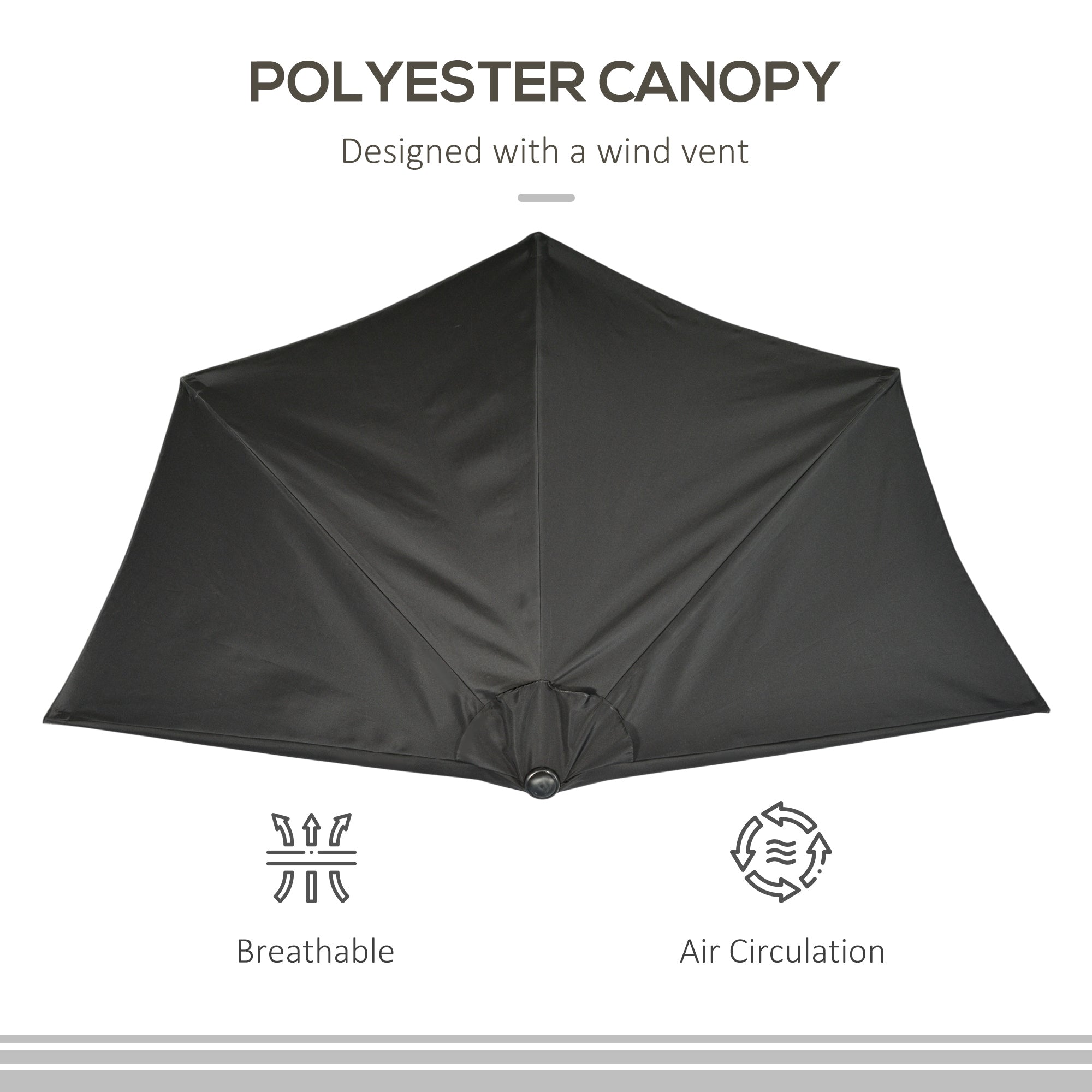 Outsunny 3(m) Half Parasol Semi Round Umbrella Patio Metal Frame Crank Handle for Balcony-- NO BASE INCLUDED, Black - North Peak Garden Furniture