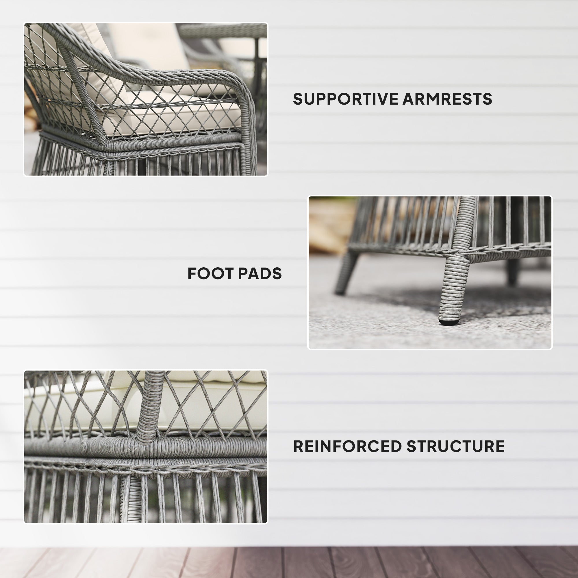 Outsunny Rattan Dining Set with Seat and Back Cushions, 6 Seater Garden Furniture Set with Aluminium Frame, 6 Chairs, WPC Top Rectangle Table, Conservatory Wicker Patio Furniture, Grey - North Peak Garden Furniture