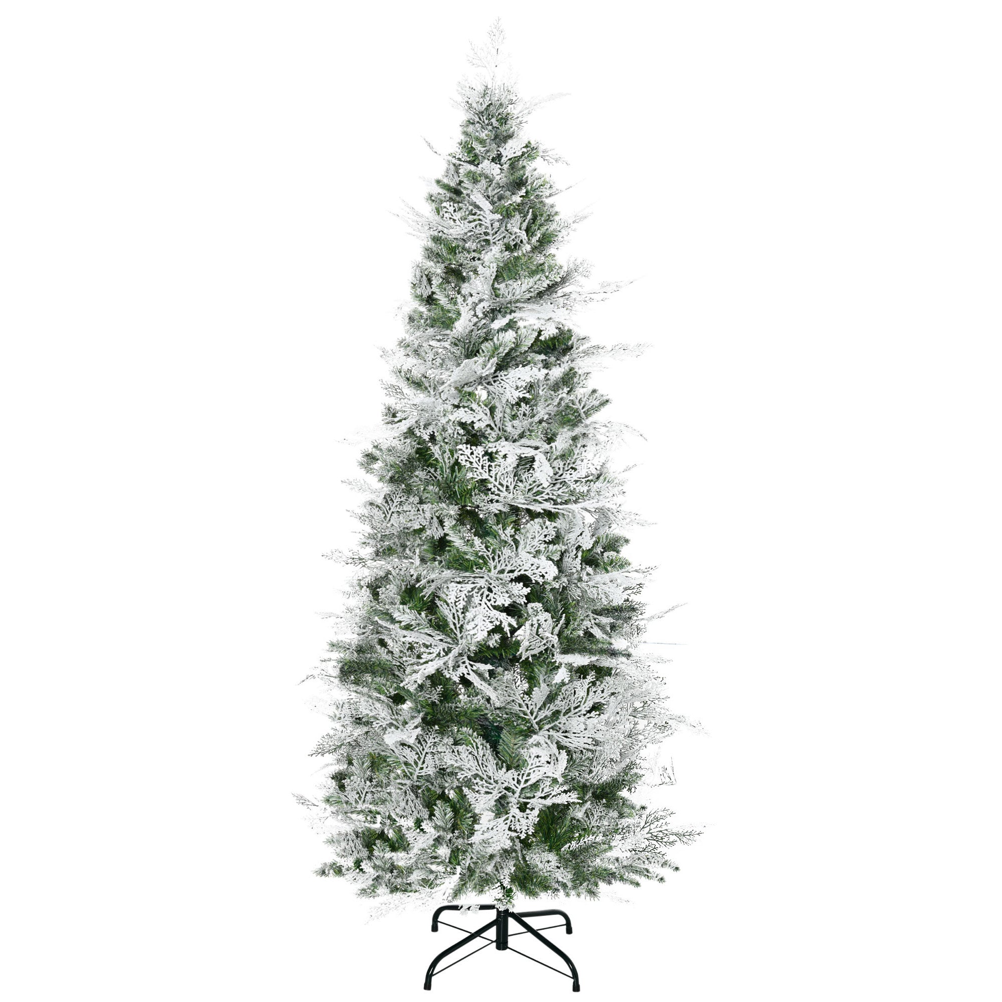 HOMCOM 6 Ft Pencil Snow Flocked Artificial Christmas Tree with Realistic Cypress Branches, Auto Open, Green - North Peak Garden Furniture