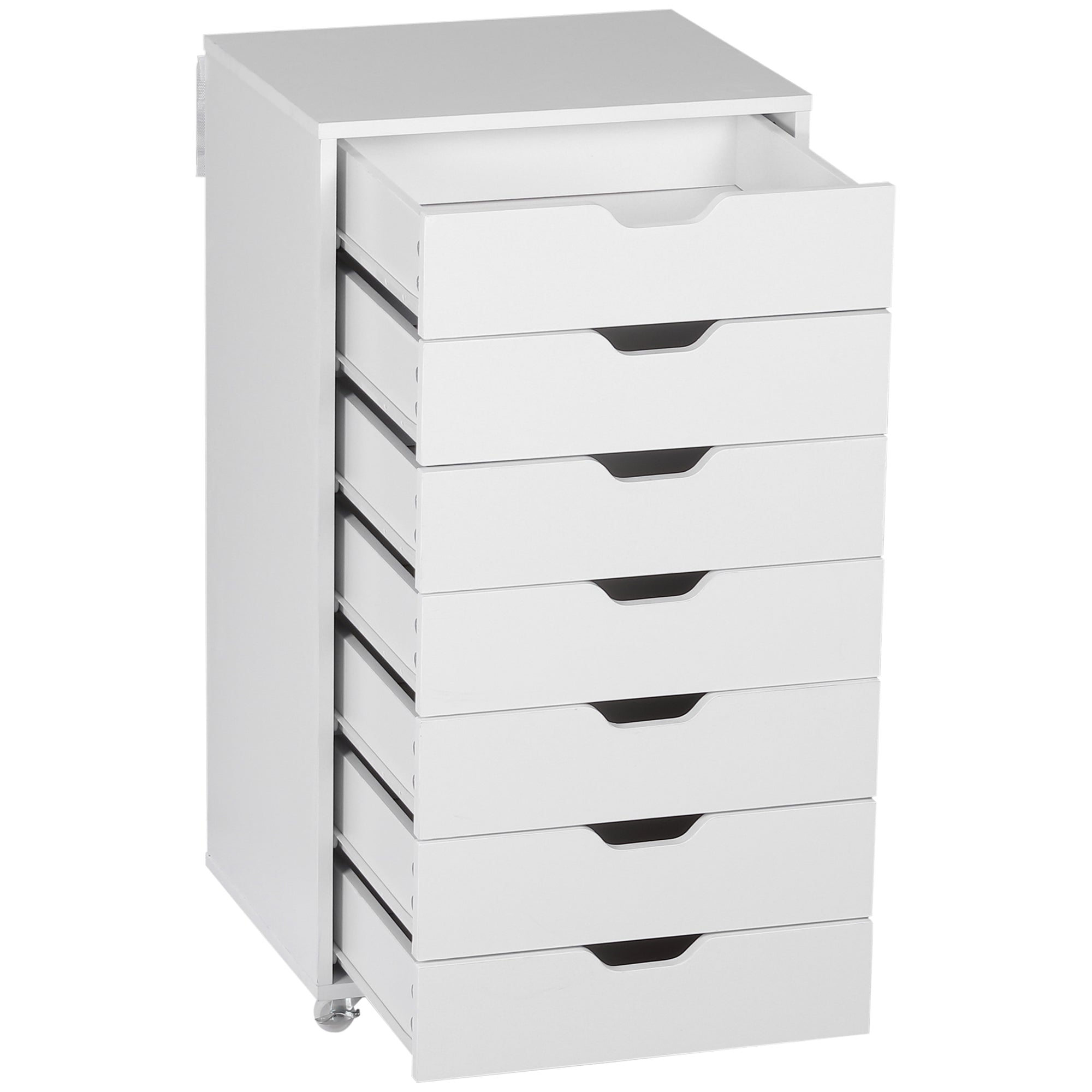 Vinsetto Vertical Filing Cabinet, 7-drawer File Cabinet, Mobile Office Cabinet on Wheels for Study, Home Office, White - North Peak Garden Furniture
