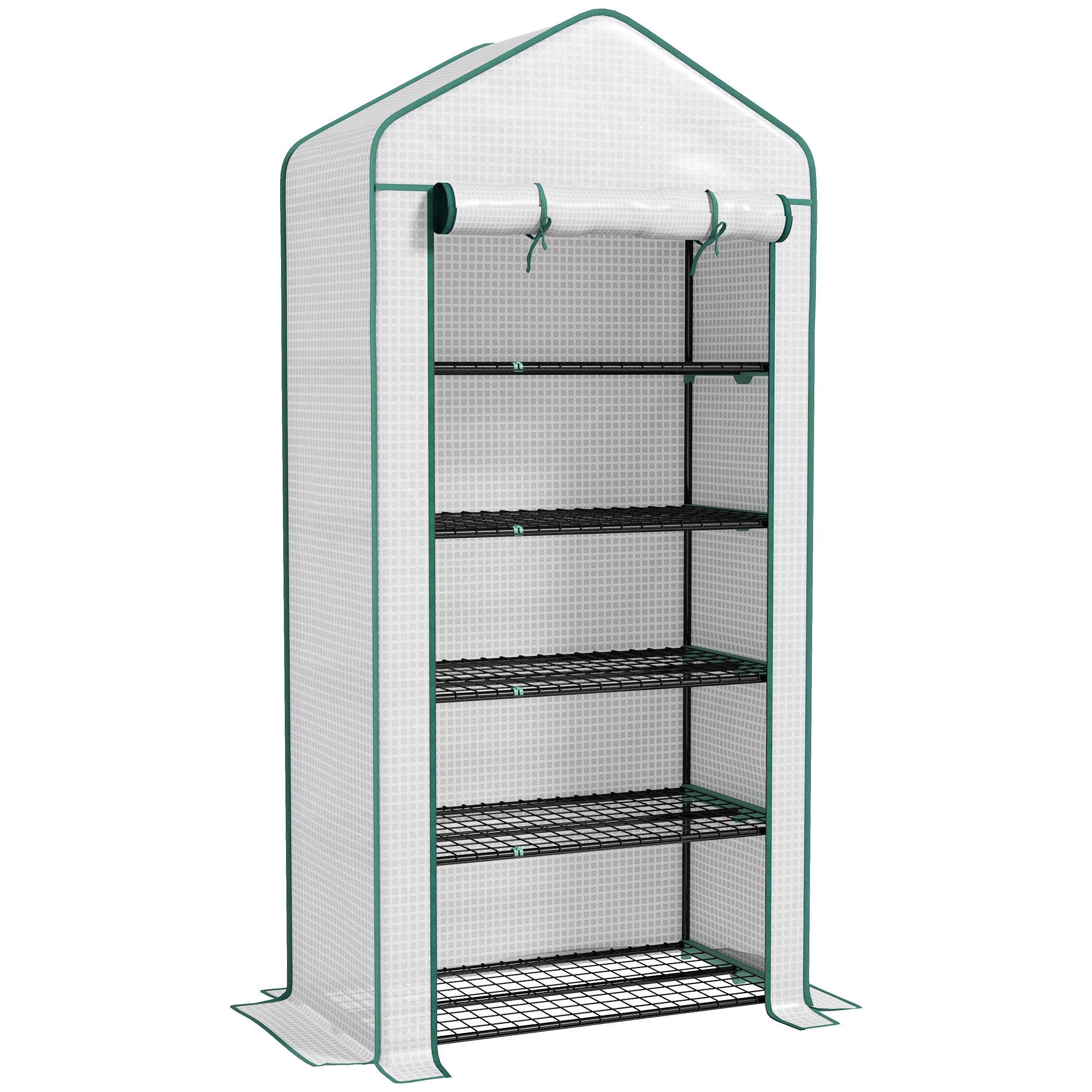Outsunny 5 Tier Widened Mini Greenhouse with Reinforced PE Cover, Portable Indoor Outdoor Green House with Roll-up Door and Wire Shelves, 193H x 90W x 49Dcm, White - North Peak Garden Furniture
