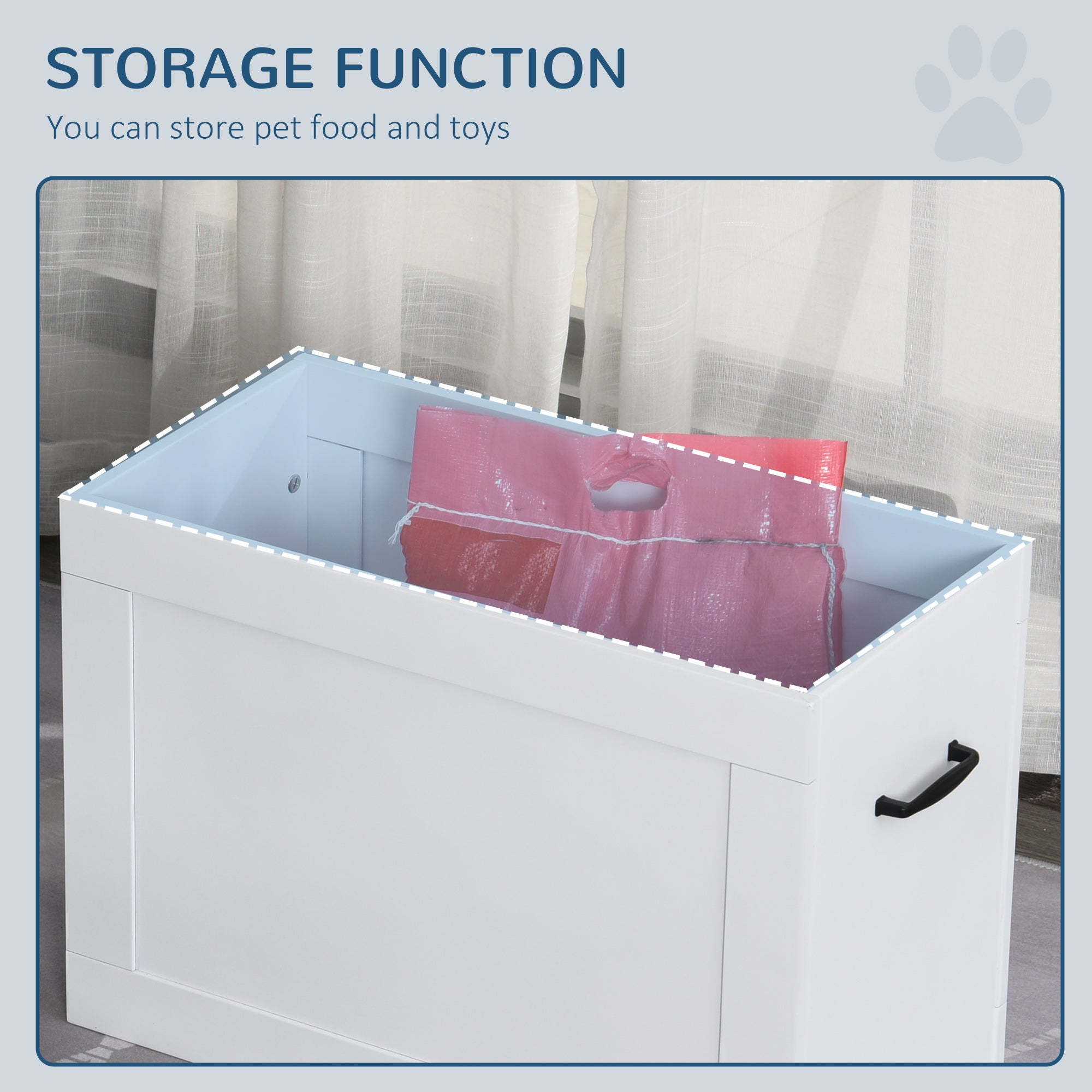 PawHut Raised Dog Bowls, with Storage, Two Stainless Steel Bowls, Elevated Base - White - North Peak Garden Furniture