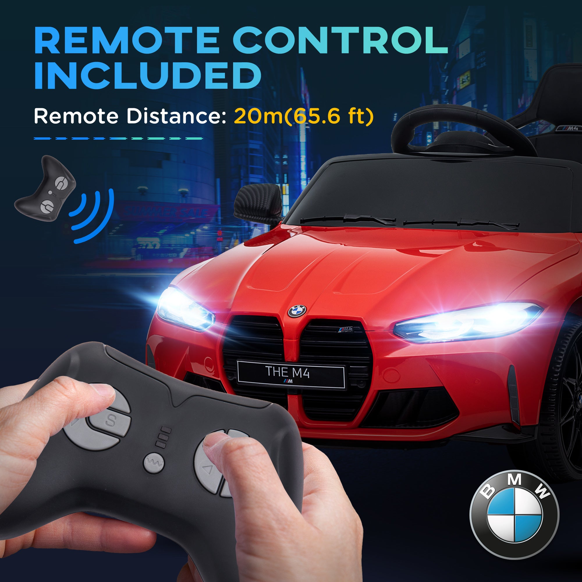 AIYAPLAY 12V BMW Licensed Kids Car, with Easy Transport, Remote Control, Suspension, Music, Horn, LED Lights, Red - North Peak Garden Furniture