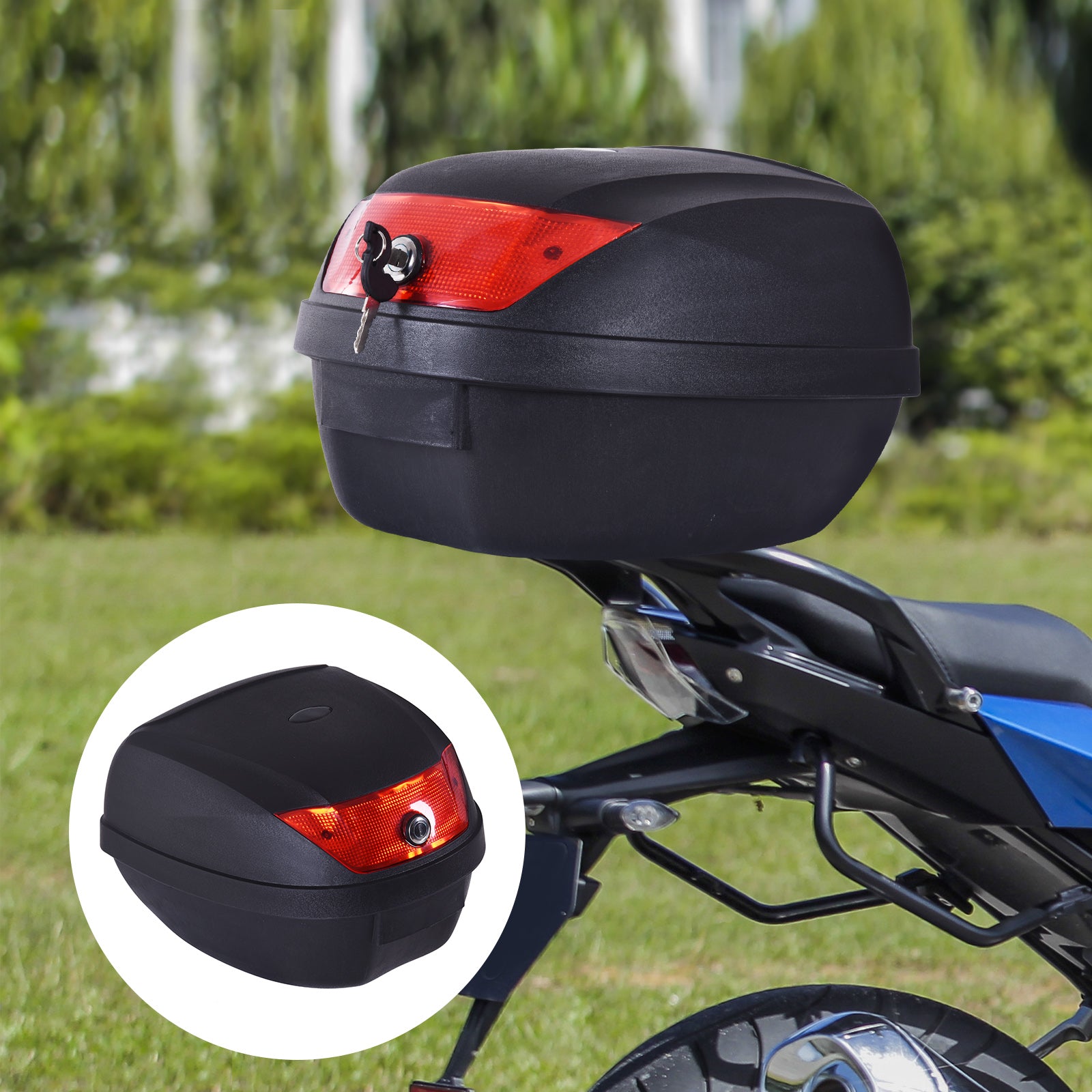 HOMCOM 28L Motorcycle Tail box Helmet Top Case Motorbike Luggage Storage Trunk Carrier Mount Rack w/ 2 Keys - North Peak Garden Furniture