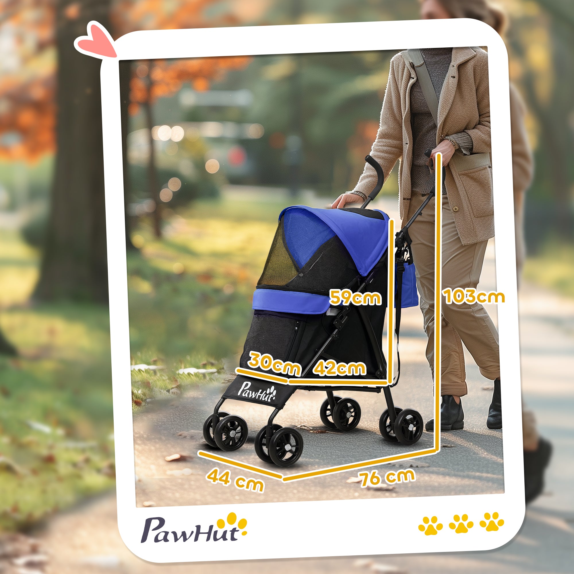 PawHut Umbrella Structure Dog Stroller, Lightweight & Portable Dog Pram w/ Shoulder Strap, Storage Bag & Cup Holder, Dark Blue - North Peak Garden Furniture