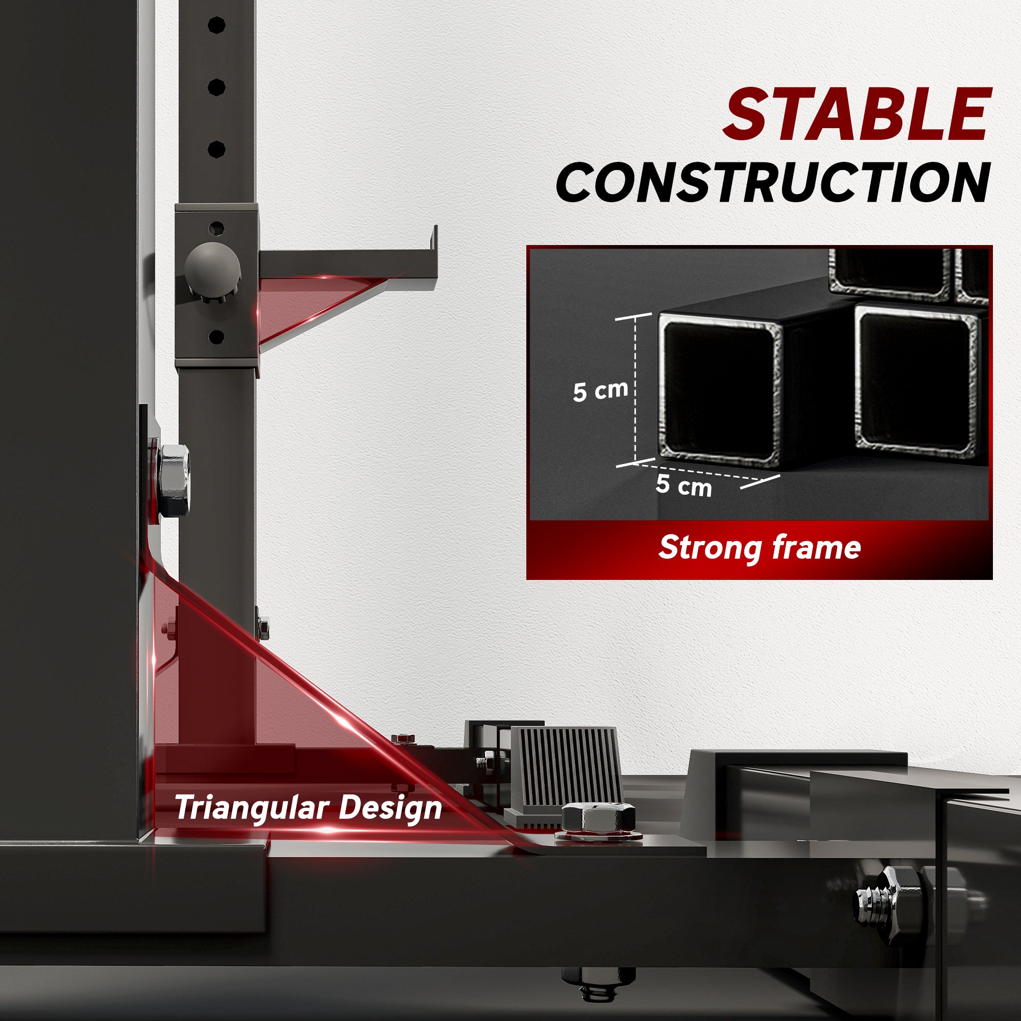 HOMCOM Adjustable Squat Rack, Weight Strength Training Bench Press Rack Weight Bench Supporter for Home Gym Exercise, Max Load 150kg, 124-154cm