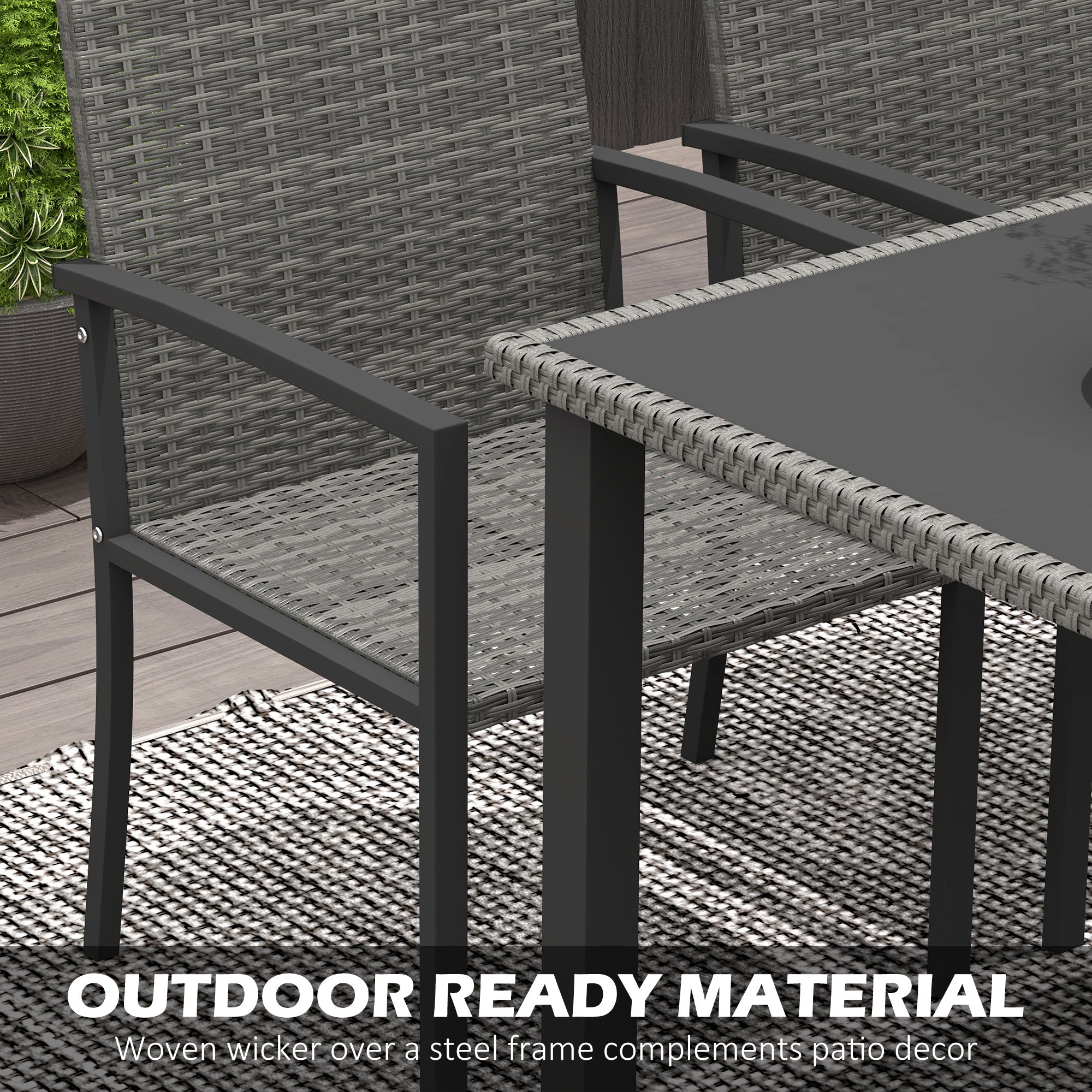 Outsunny Outdoor Dining Set 5 Pieces Patio Conservatory with Tempered Glass Tabletop,4 Dining Chairs - Grey - North Peak Garden Furniture
