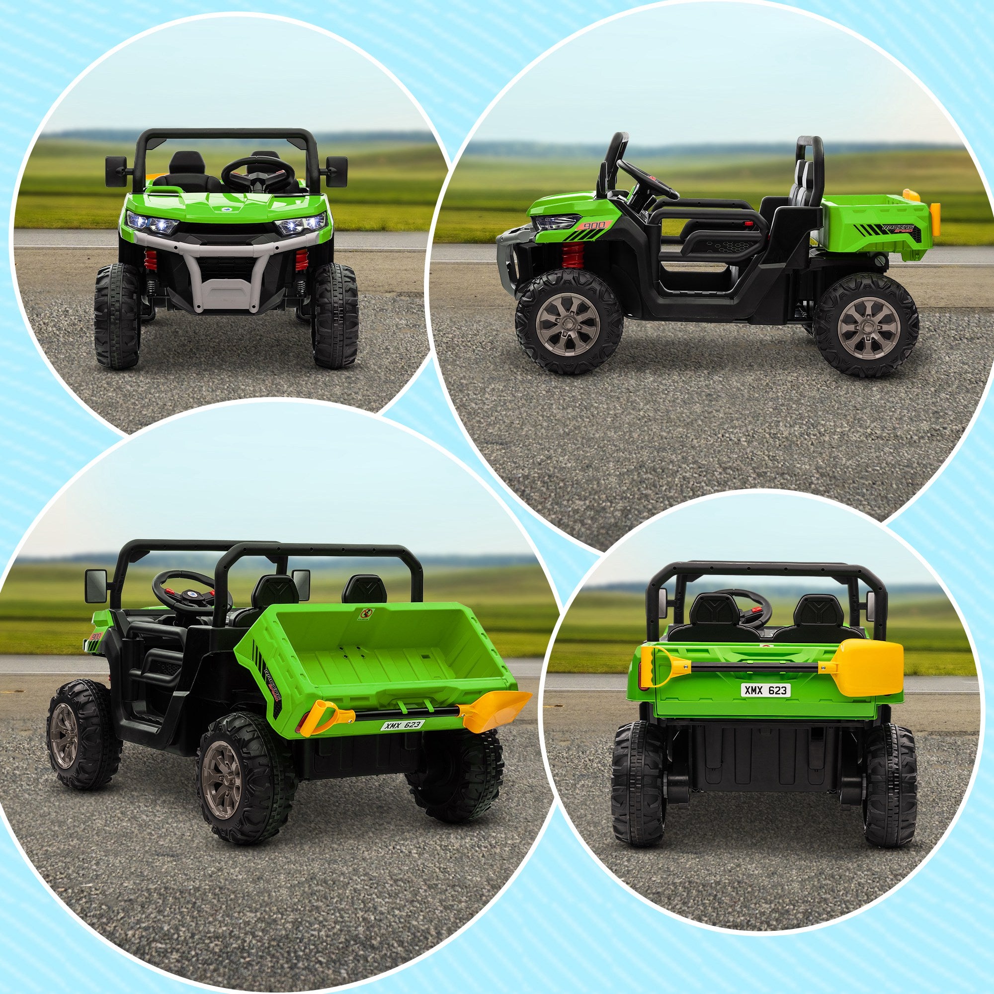 HOMCOM 12V 2 Seater Kids Electric Ride-On Car with Electric Bucket, Remote Control - Green - North Peak Garden Furniture