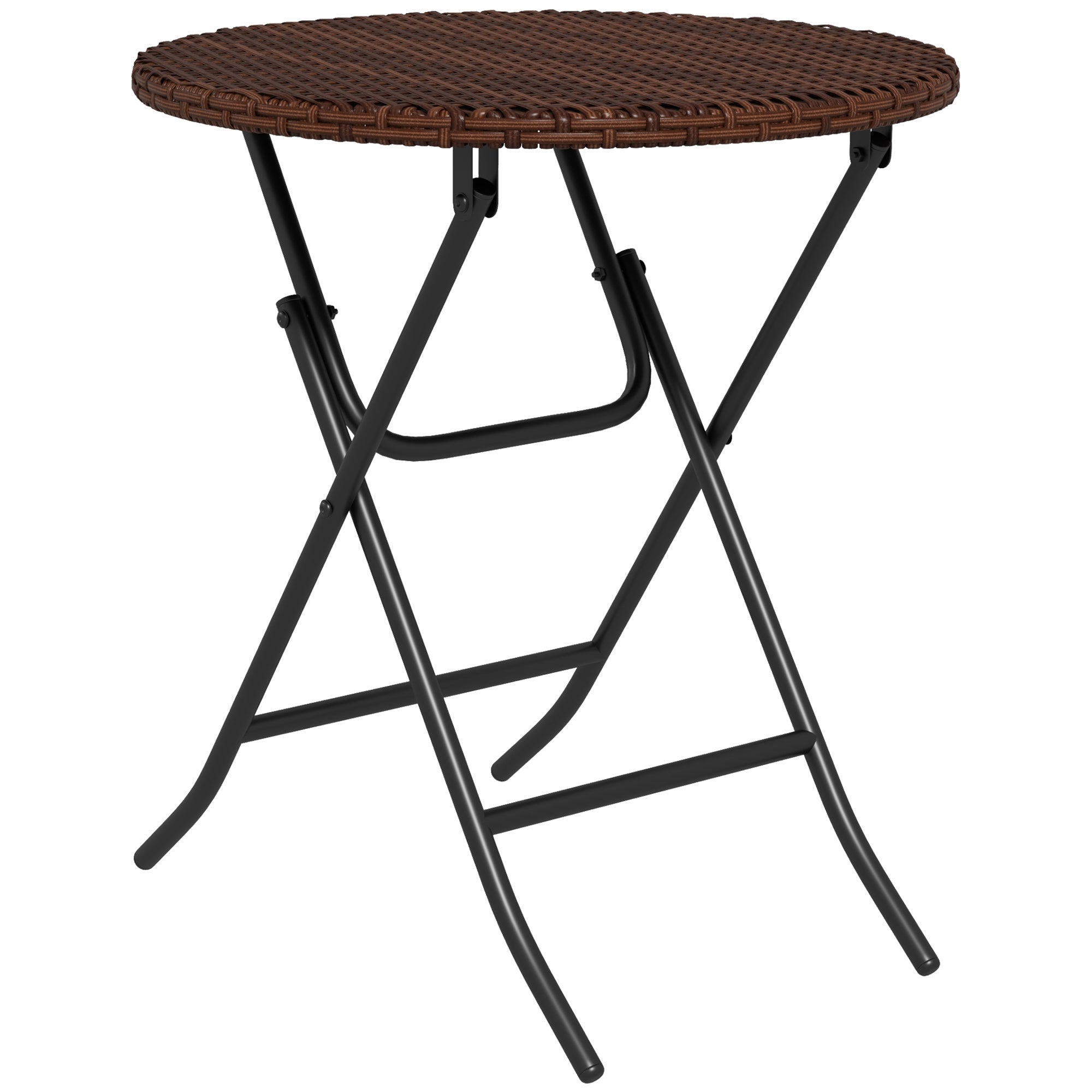 Outsunny Foldable PE Rattan Outdoor Coffee Table, Metal Frame Wicker Round Side Table, Coffee Table Side Table for Lawn, Garden, Mixed Brown - North Peak Garden Furniture