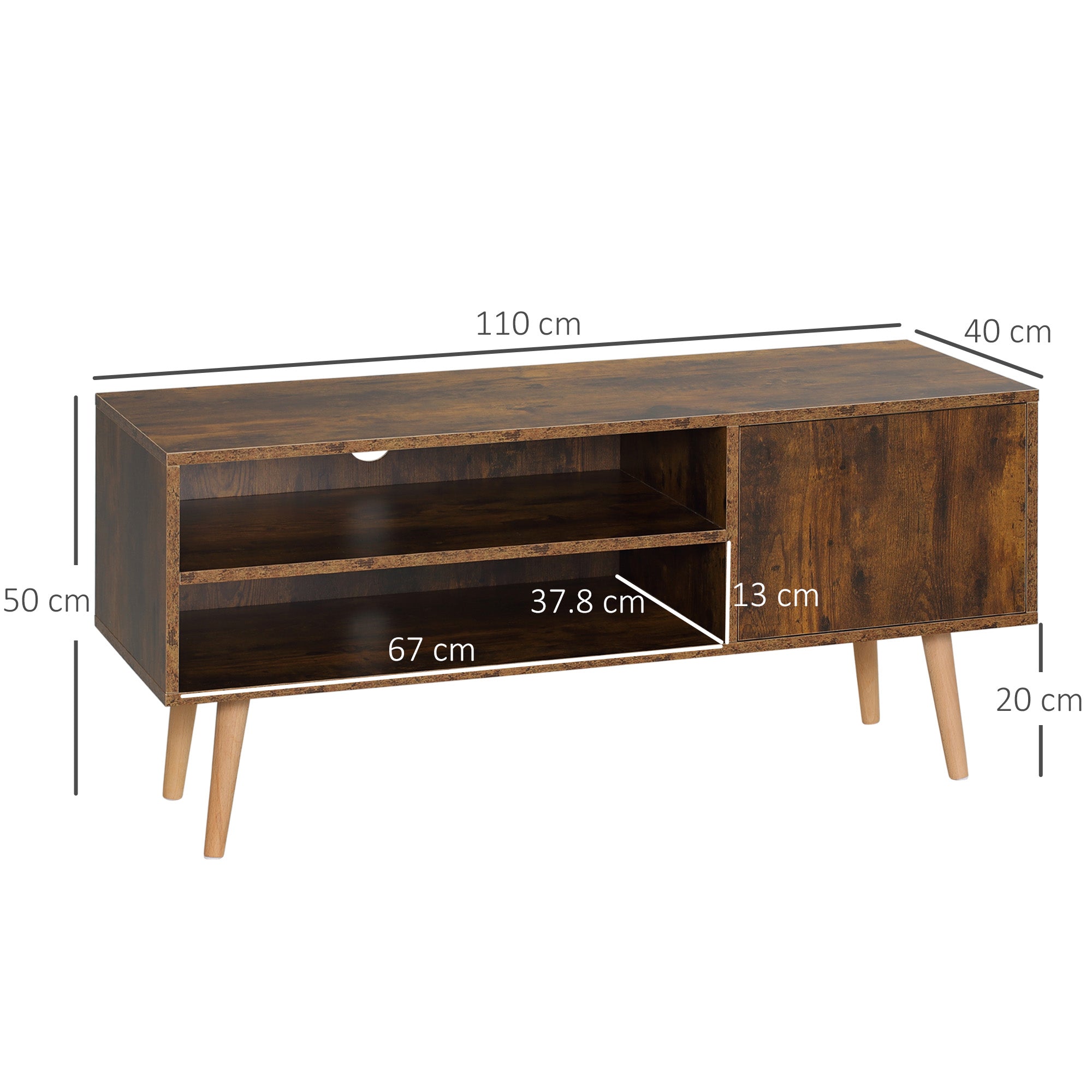 HOMCOM TV Unit Cabinet for TVs up to 55 Inches, TV Stand with Cupboard and Storage Shelves, Cable Holes for Living Room, Brown - North Peak Garden Furniture