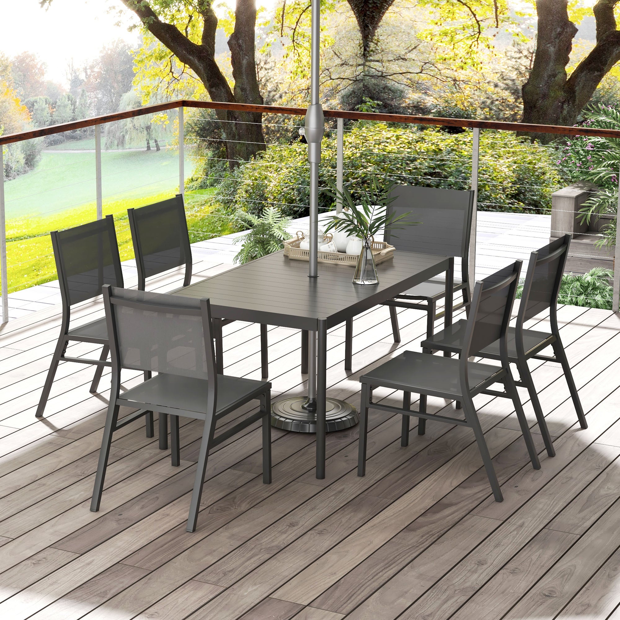 Outsunny Seven-Piece Steel Dining Set, with Aluminium-Top Table - North Peak Garden Furniture