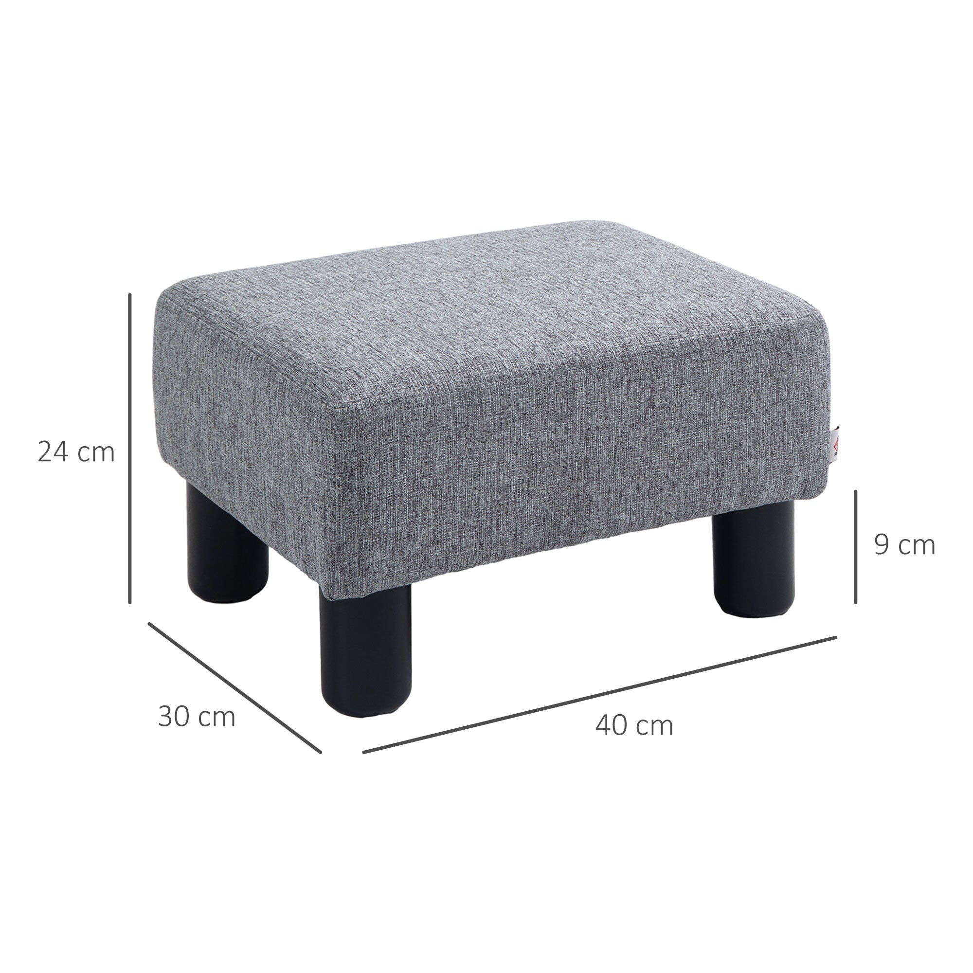 HOMCOM Linen Fabric Footstool Ottoman Cube with 4 Plastic Legs