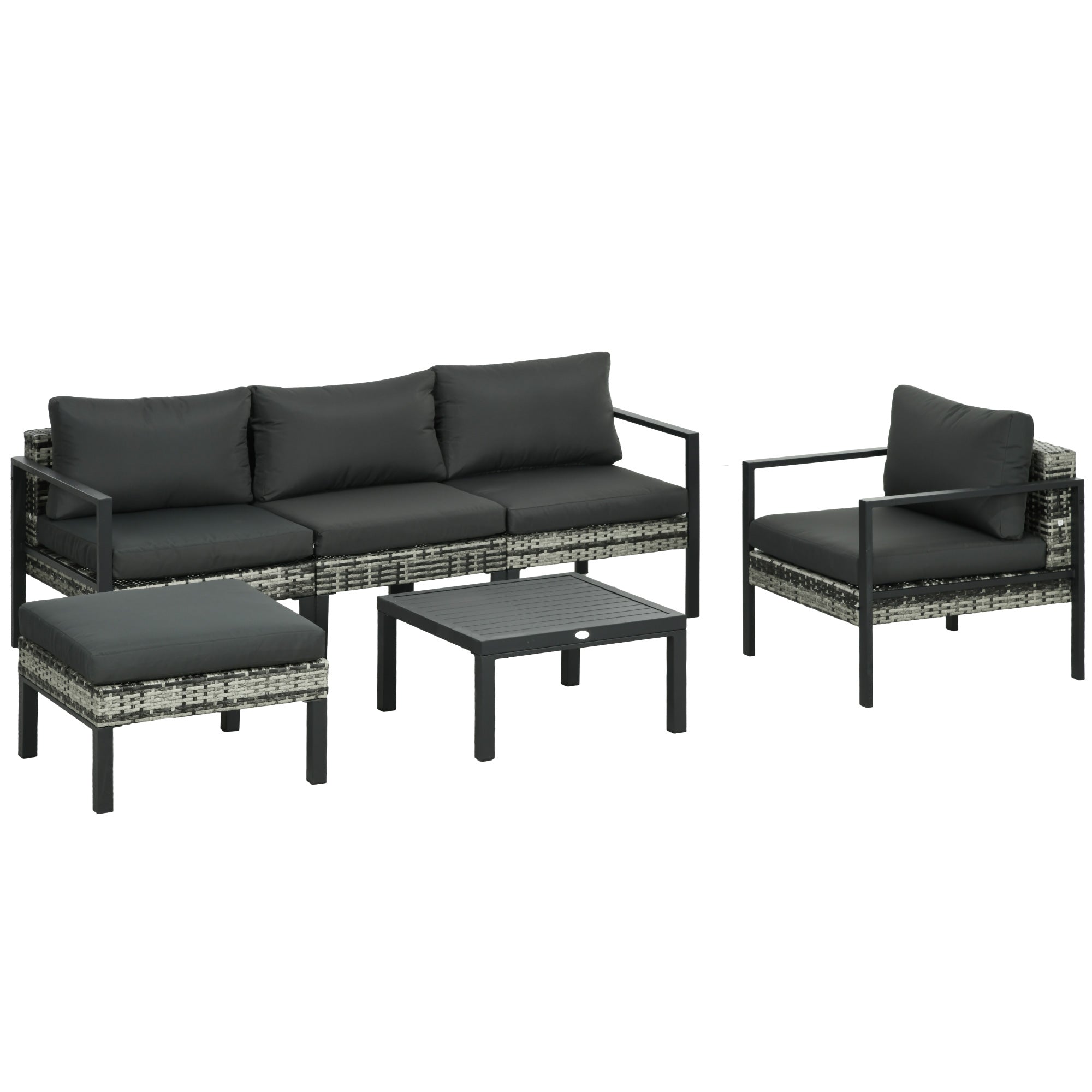 Outsunny Six-Piece Rattan Garden Sofa Set - Dark Grey - North Peak Garden Furniture