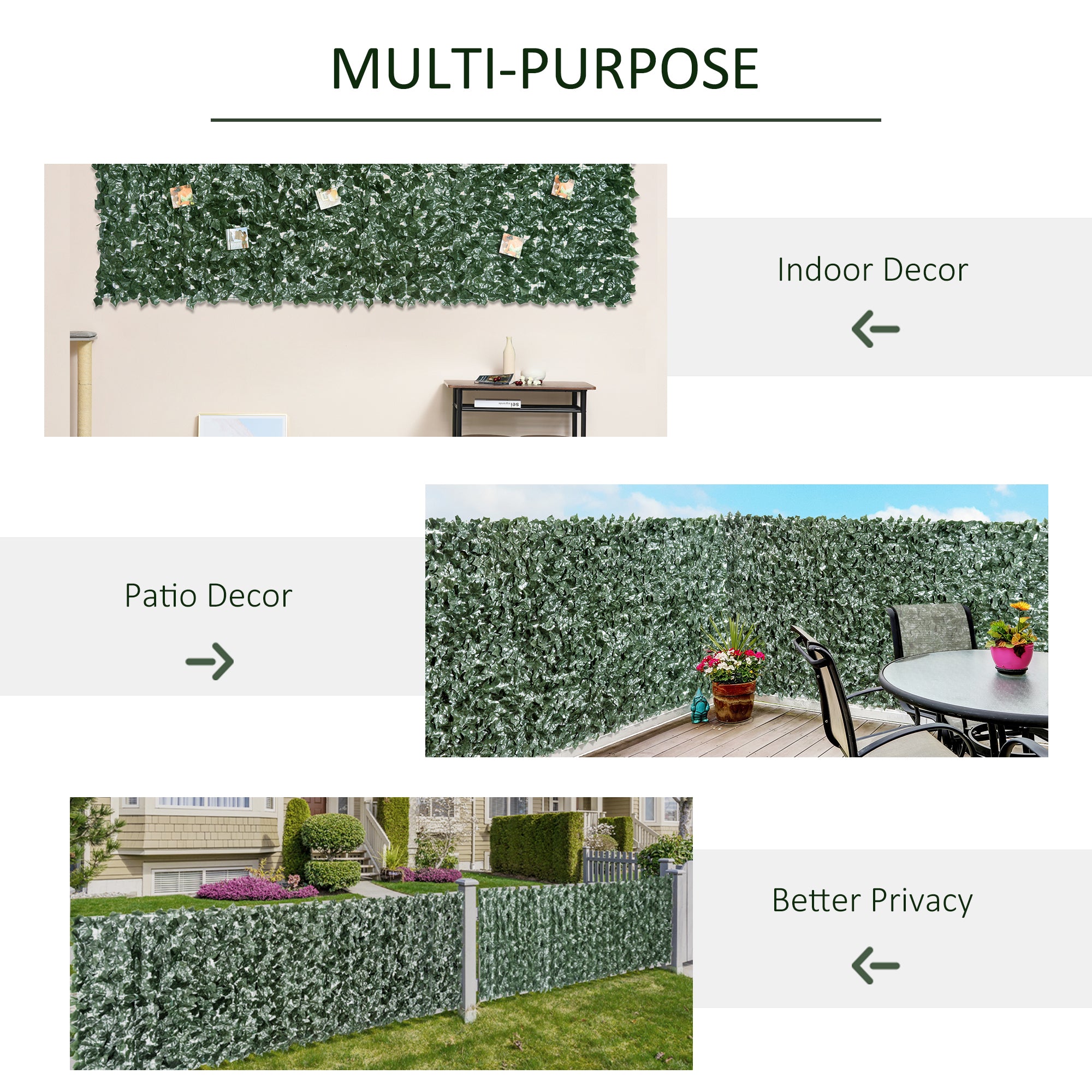 Outsunny 1-Piece Artificial Leaf Hedge Screen Privacy Fence Panel for Garden Outdoor Indoor Decor, Dark Green, 3M x 1.5M - North Peak Garden Furniture