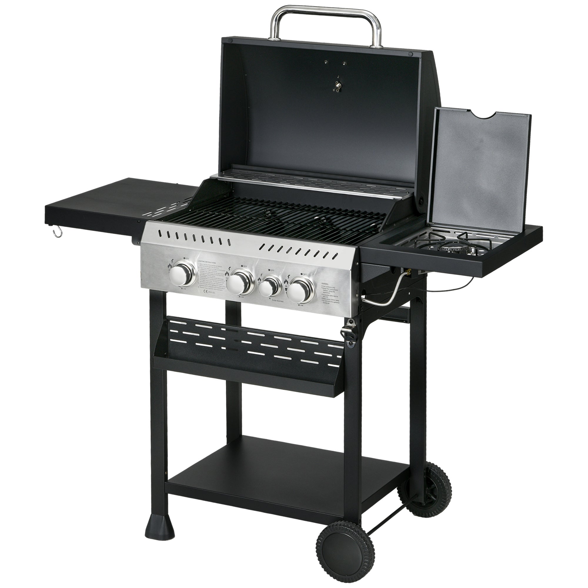 Outsunny Four-Burner Steel Gas Grill, with Thermometer - Black