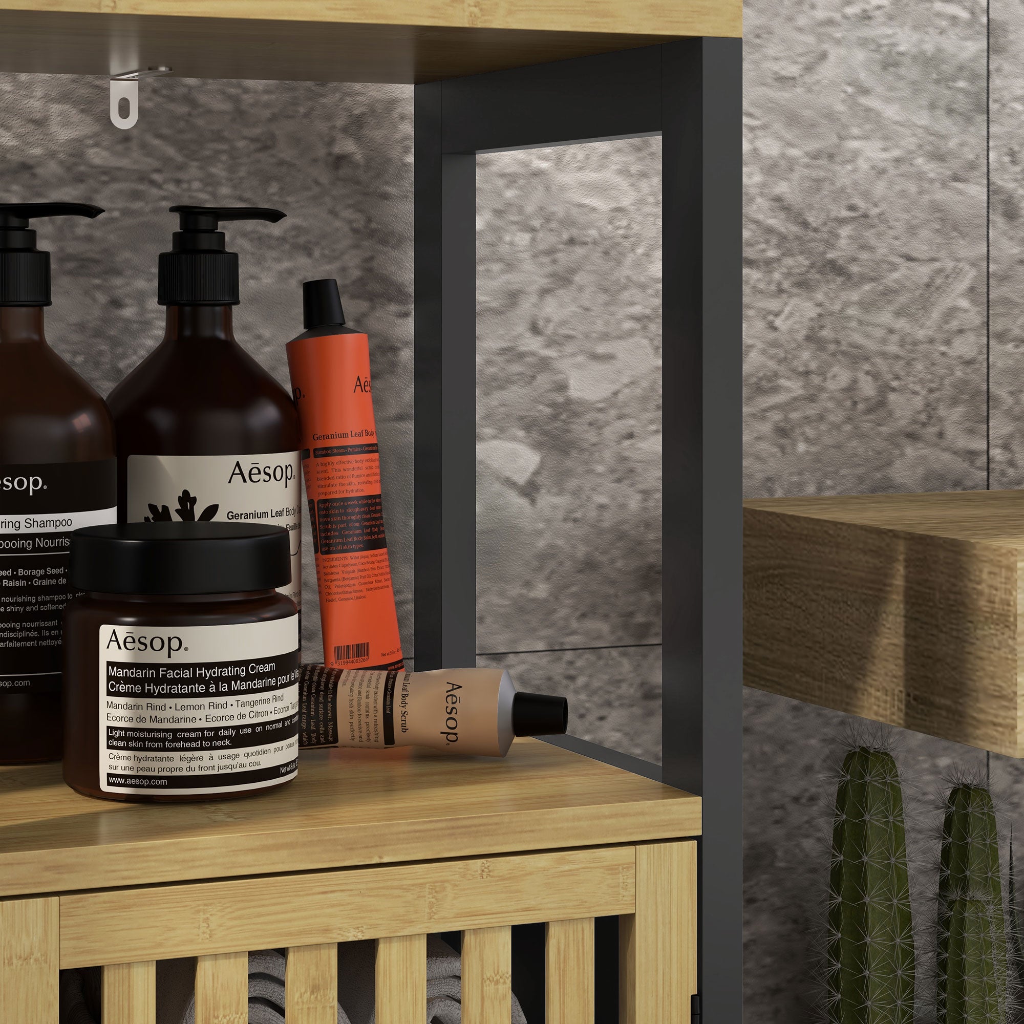 HOMCOM Bamboo-Blend Retro Cut-Out Bathroom Storage Unit, with Cupboard - North Peak Garden Furniture