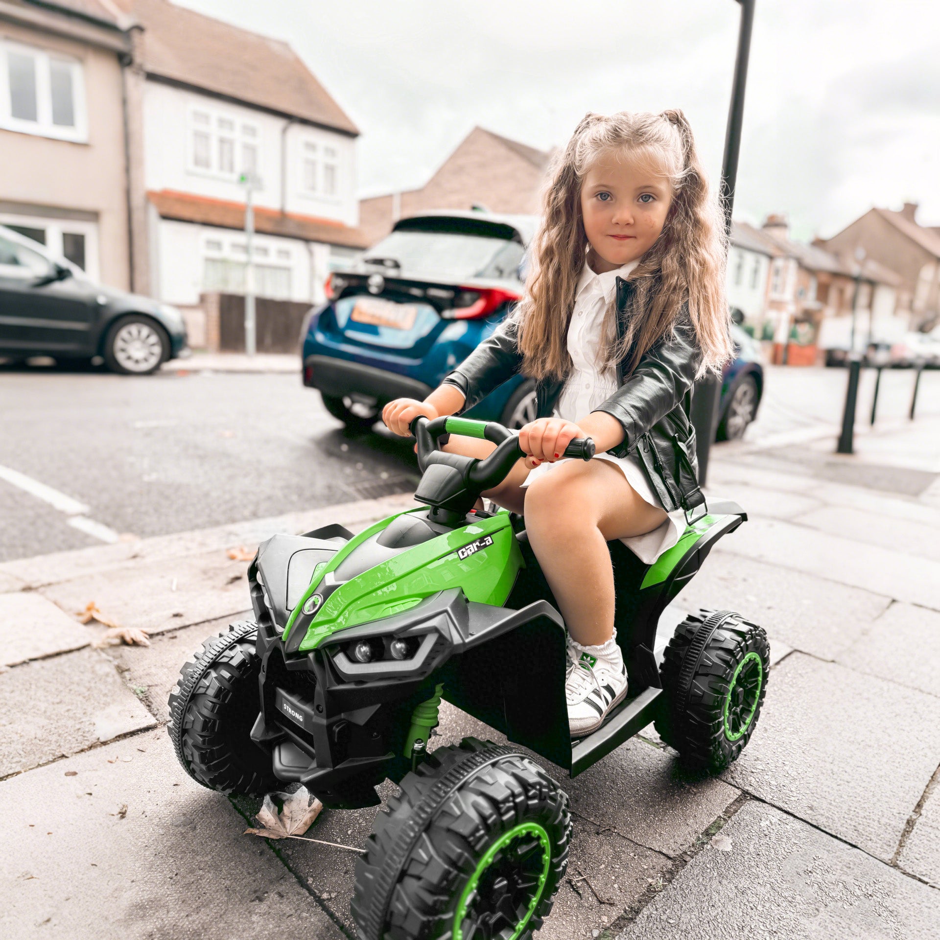 HOMCOM 12V Ride-On Quad Bike w/ Music, Horn, for Ages 3-5 Years - Green - North Peak Garden Furniture