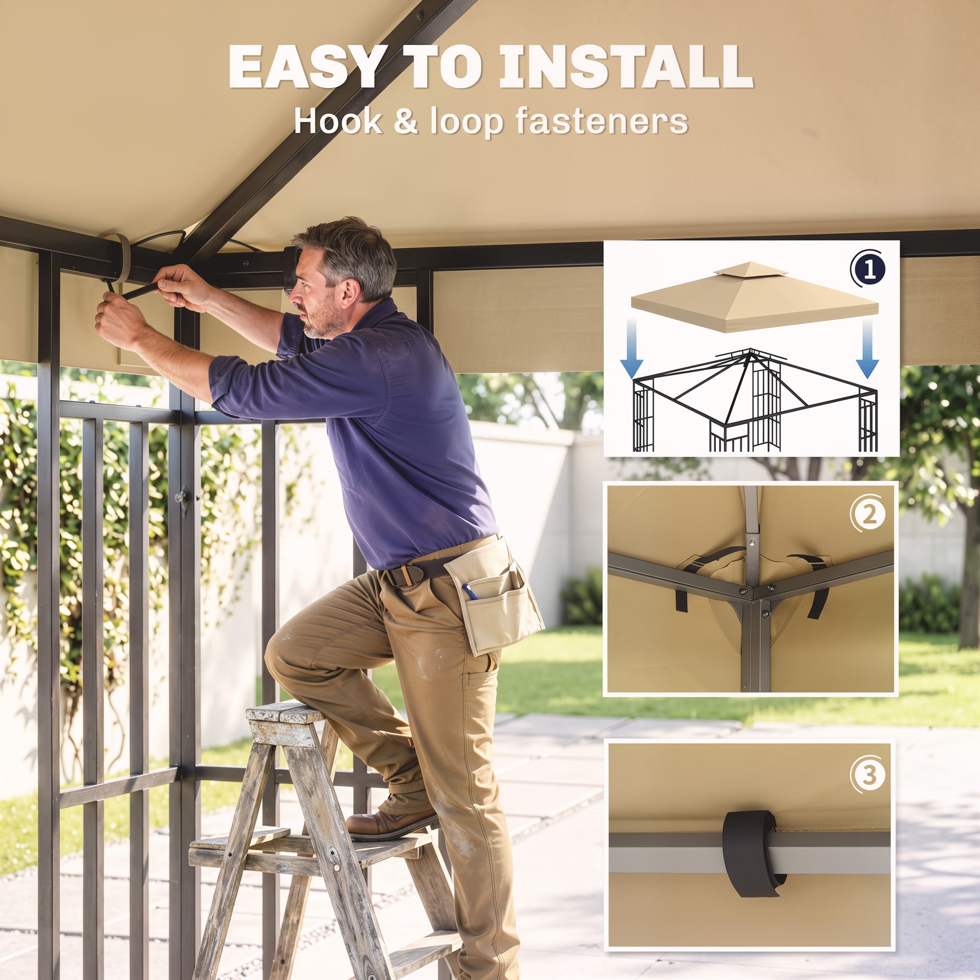 Outsunny 3(m) Gazebo Top Cover Double Tier Canopy Replacement Pavilion Roof Deep Beige