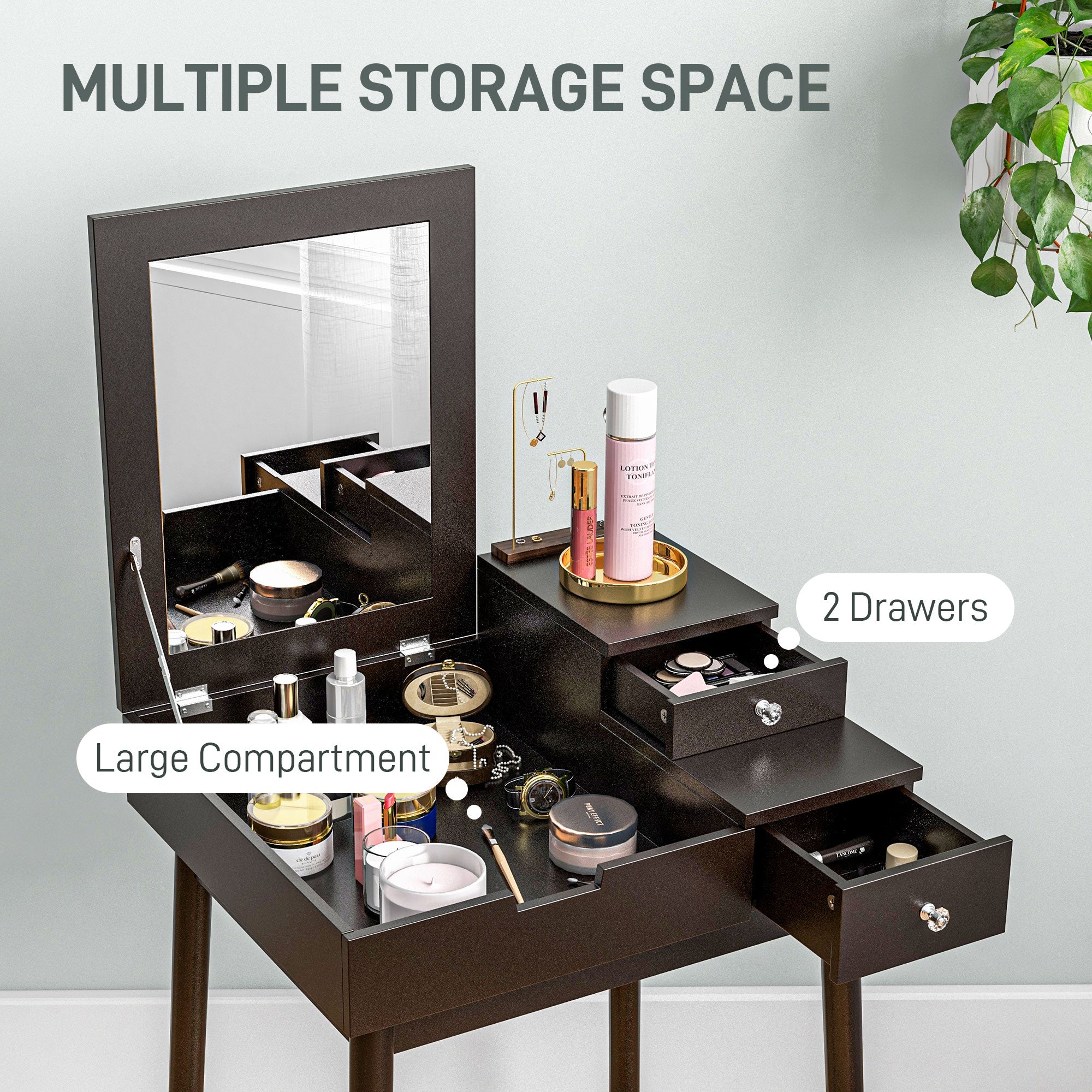 HOMCOM Dressing Table with Flip-up Mirror, Makeup Desk with 2 Drawers, Vanity Table Writing Desk for Bedroom Living Room, Black - North Peak Garden Furniture