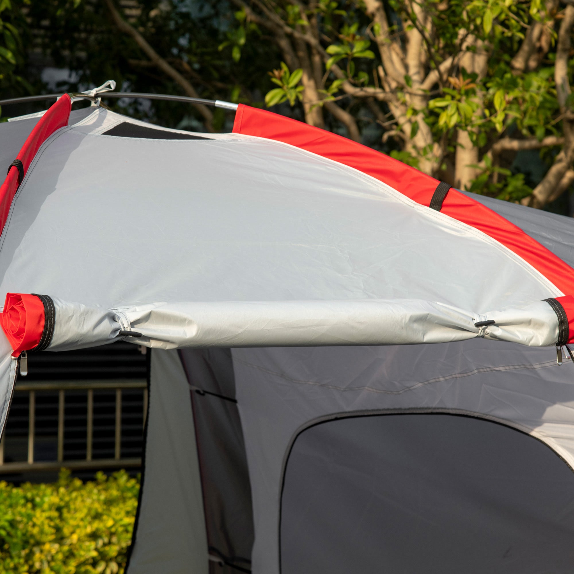 Outsunny Four-Man Tunnel Tent, with Two Bedrooms and Living Room - Grey/Red - North Peak Garden Furniture