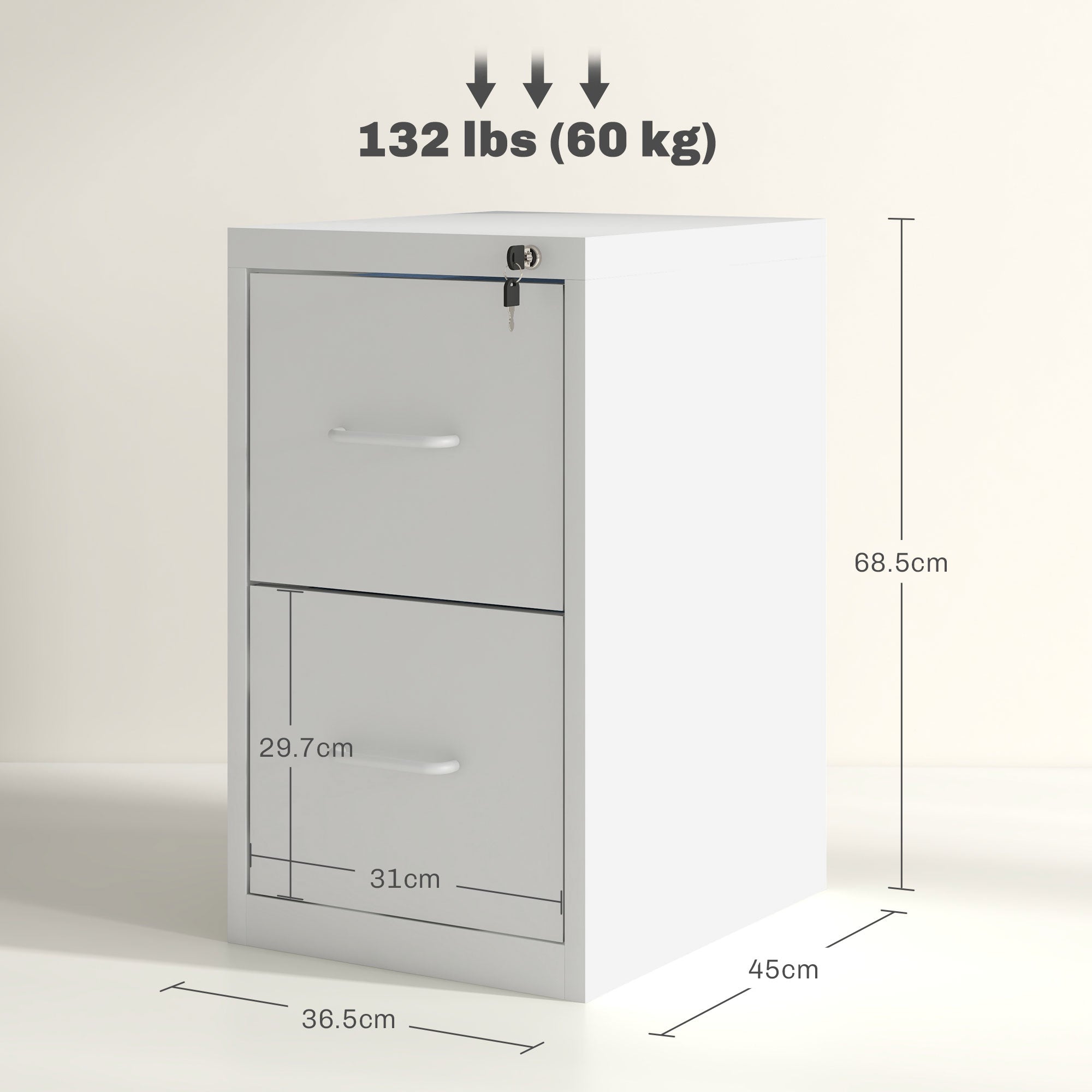 HOMCOM Two-Drawer Modern Steel Filing Cabinet - Cream - North Peak Garden Furniture