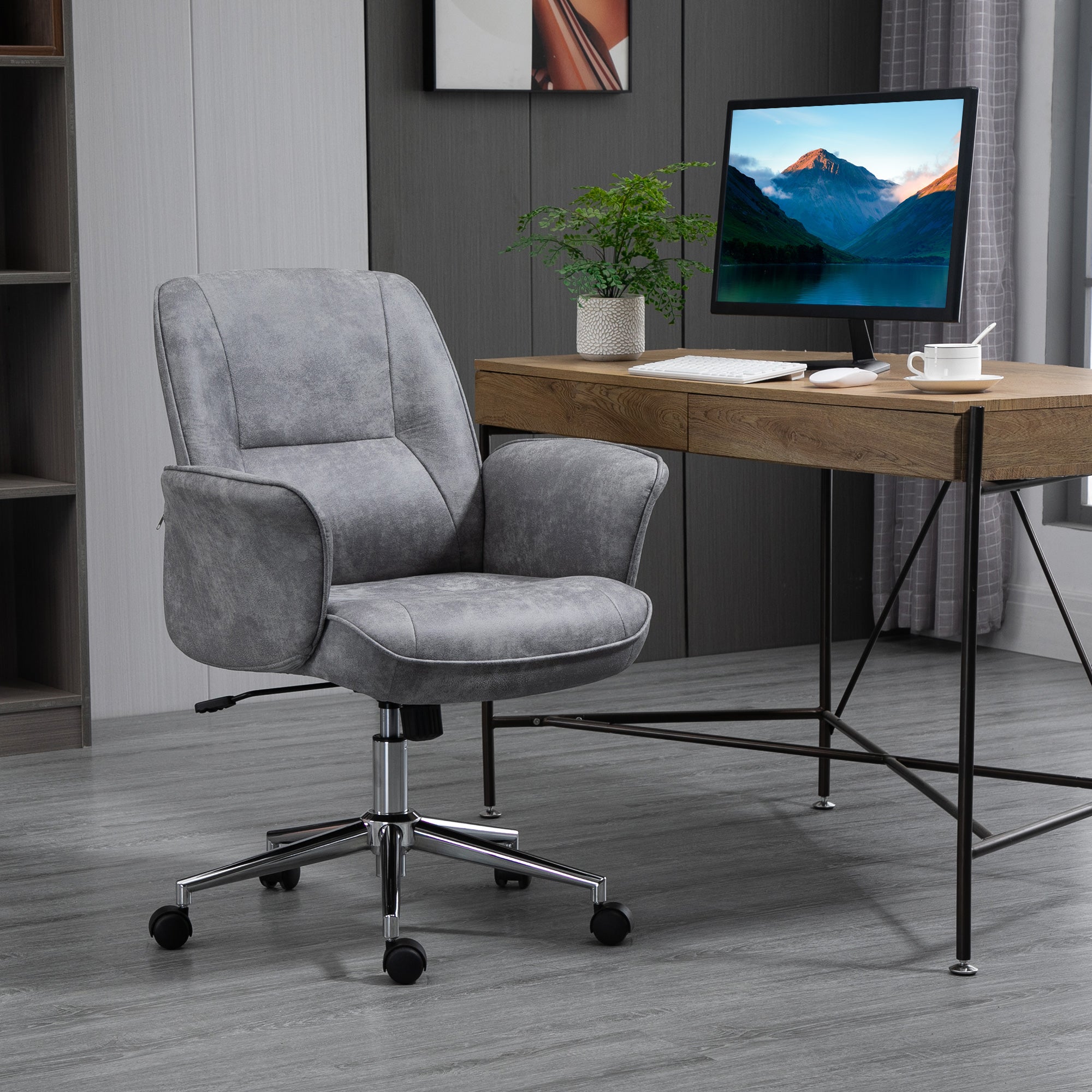 Vinsetto Swivel Computer Office Chair Mid Back Desk Chair for Home Study Bedroom, Light Grey - North Peak Garden Furniture