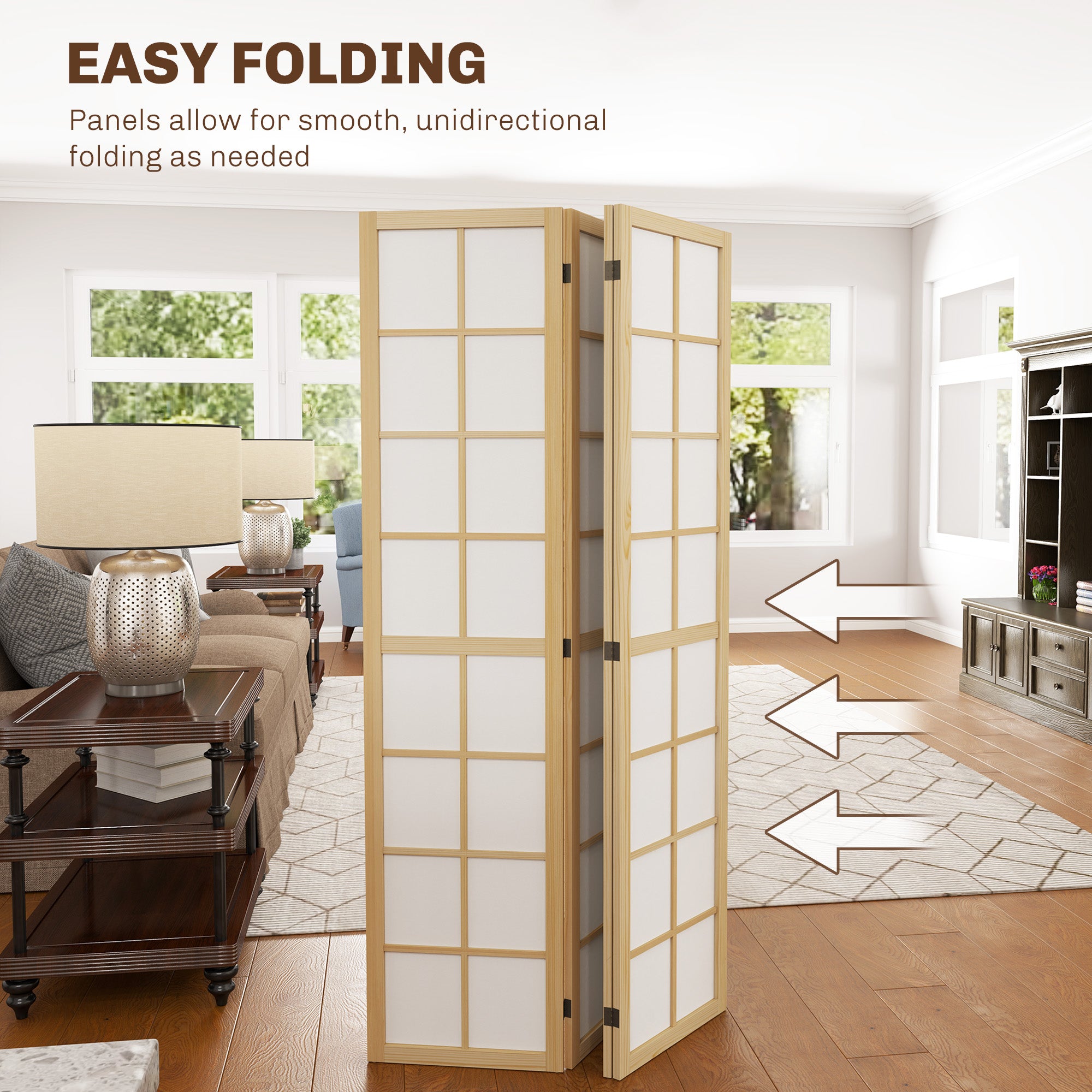 HOMCOM 4 Panel Folding Room Divider, Freestanding Room Separator, Indoor Privacy Screen for Living Room, Bedroom, 160 x 170cm - North Peak Garden Furniture
