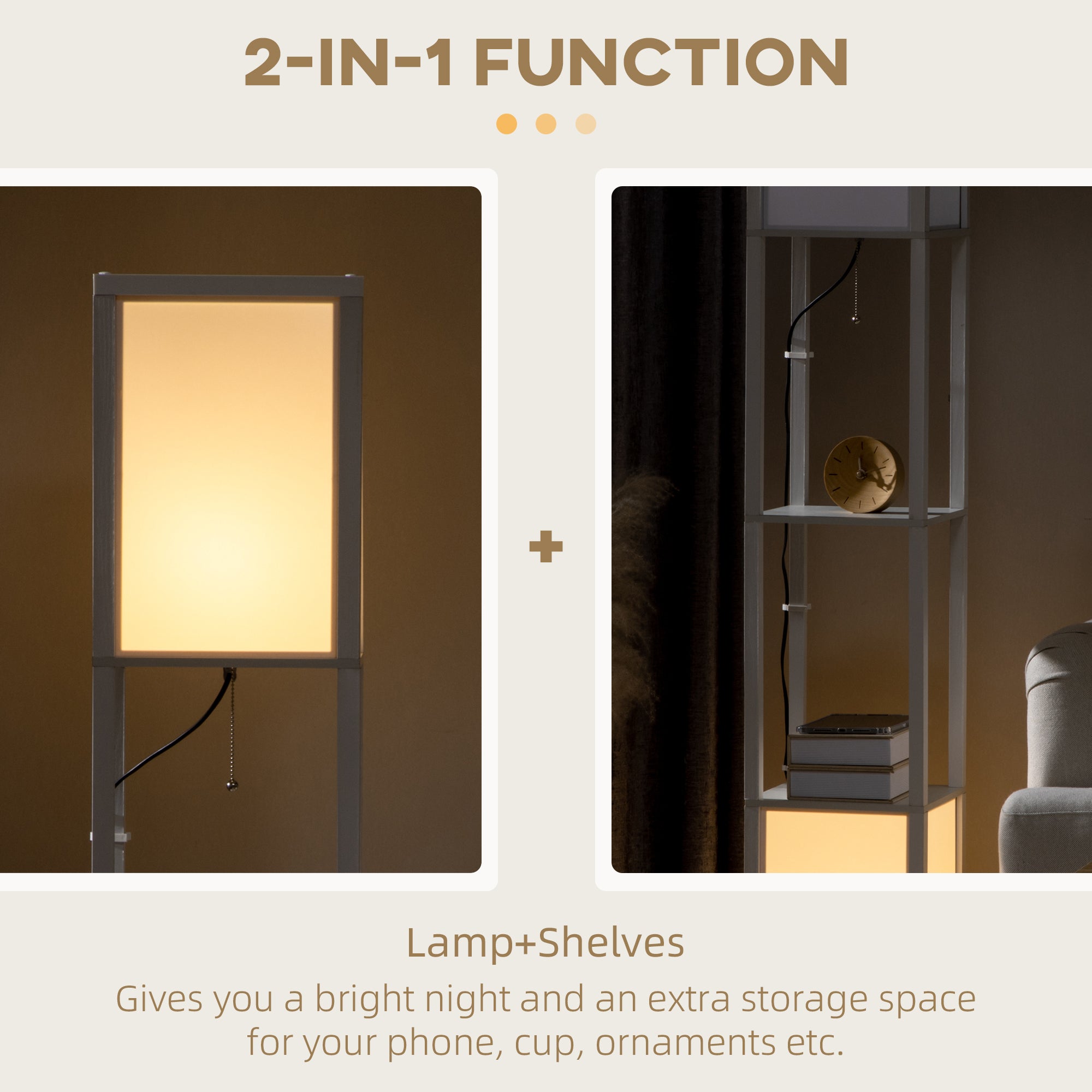 HOMCOM 156cm Floor Lamp Shelving Unit - White - North Peak Garden Furniture