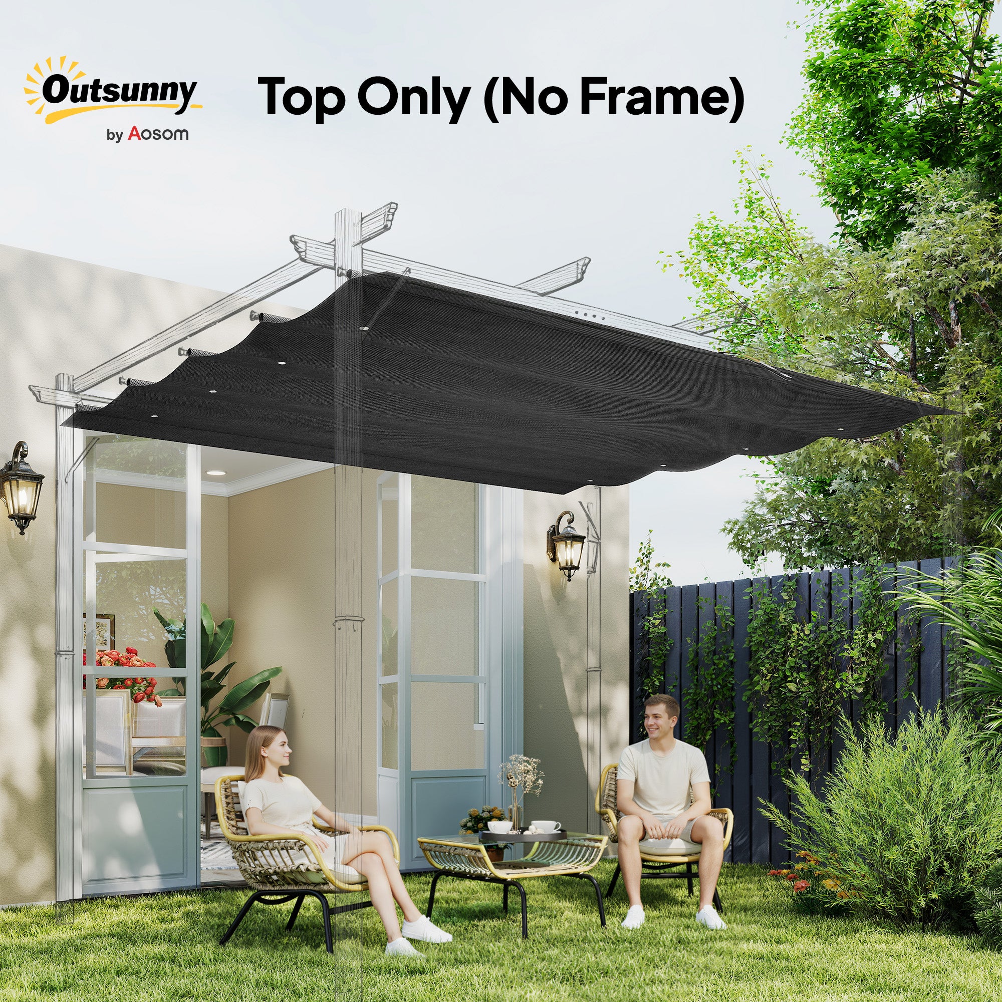Outsunny Pergola Roof, Retractable Sun Shade Cover for 2.85 x 2m Pergola, UV30+ Protected, Dark Grey