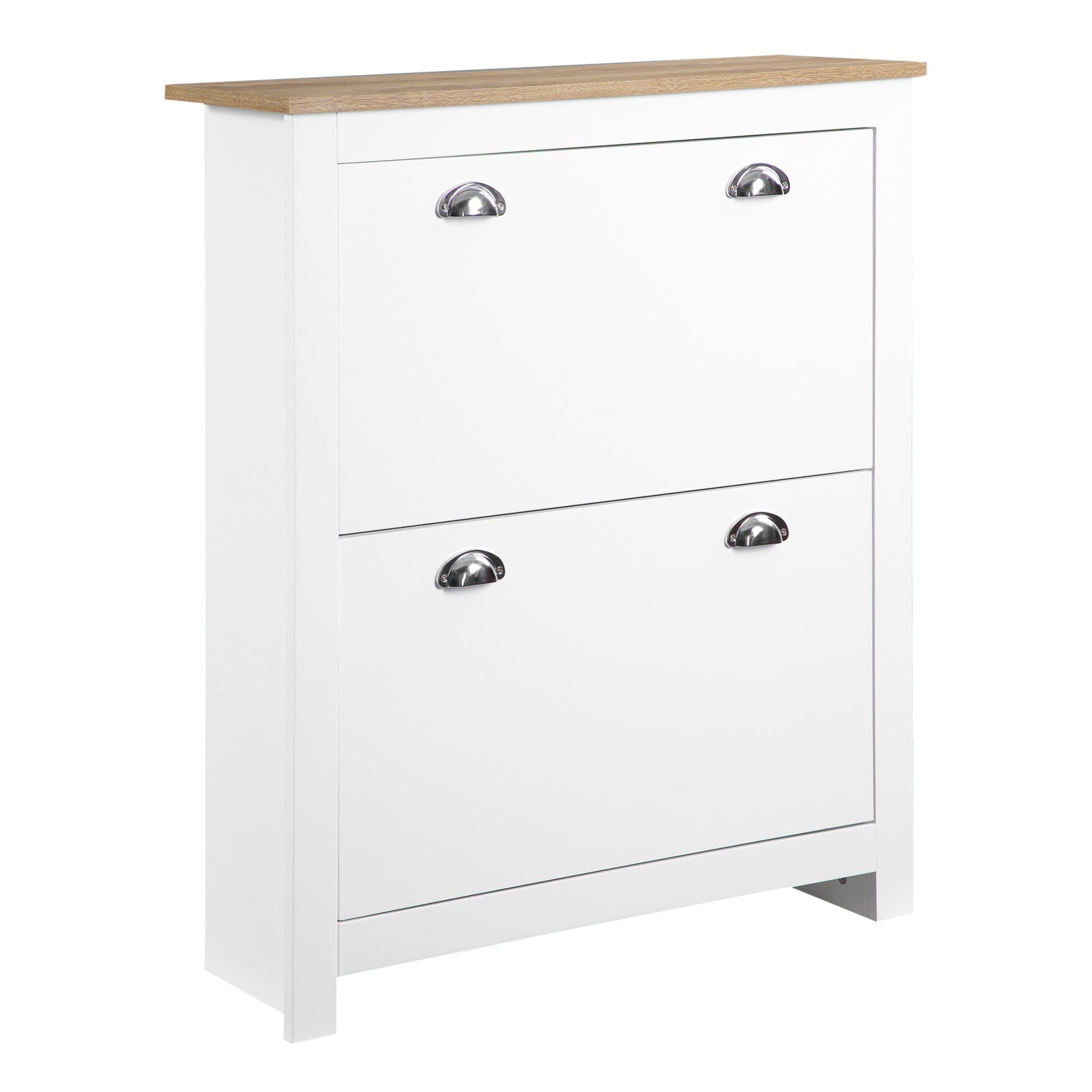 HOMCOM 2 Drawer Shoe Cabinet Modern Narrow Shoe Cupboard Hallway Wooden Storage Organiser with Flip Doors Adjustable Shelf for 12 Pairs White - North Peak Garden Furniture