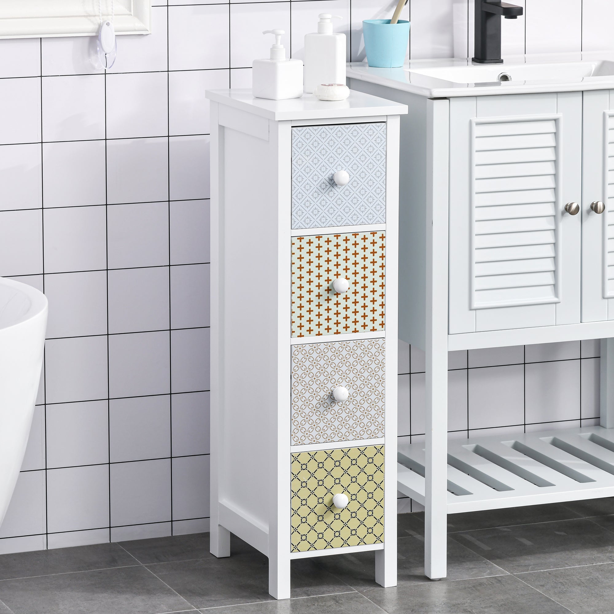 HOMCOM Chest of Drawers, 4 Drawer Dresser, Storage Organizer Toilet Tissue Cabinet for Bedroom, Bathroom - North Peak Garden Furniture