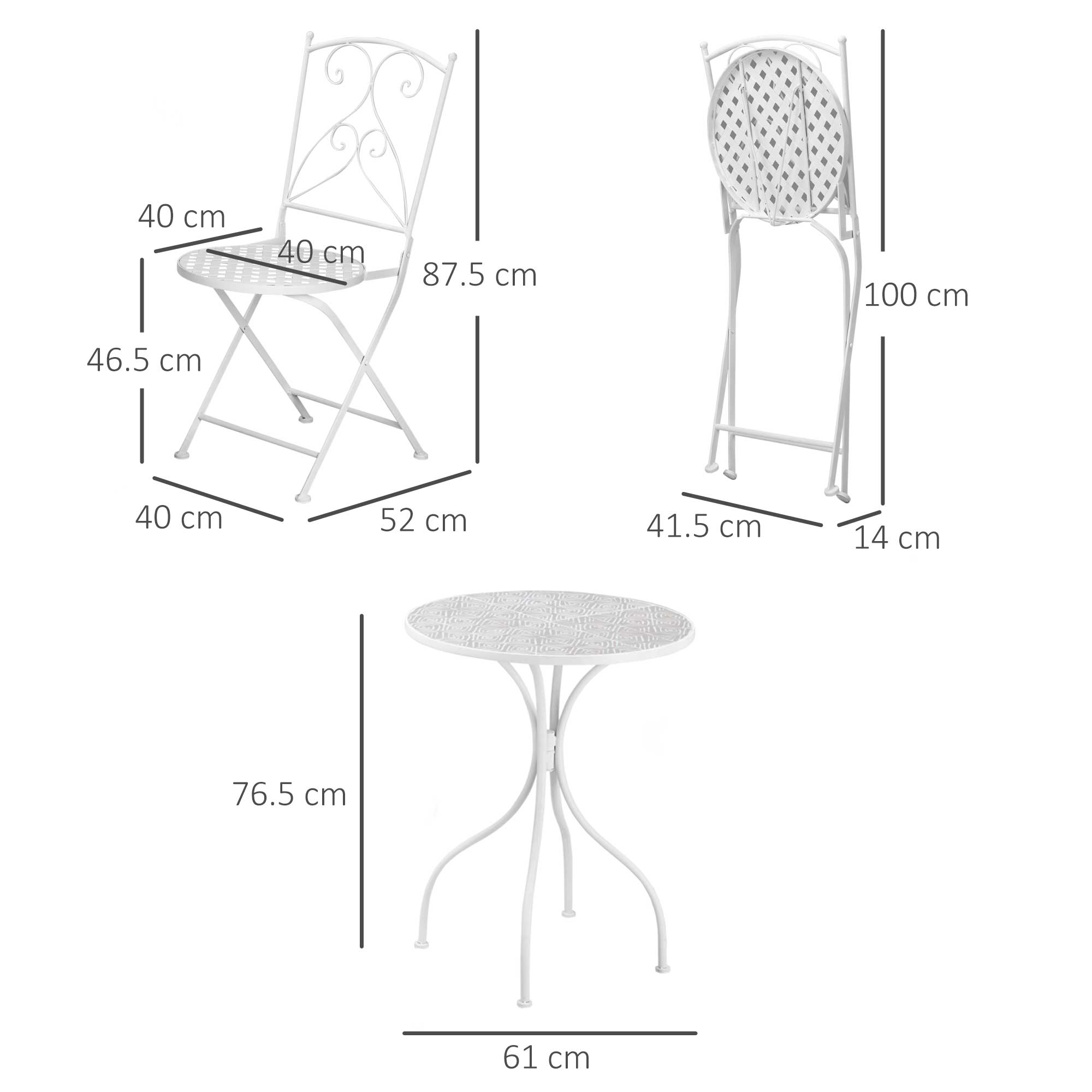 Outsunny Three-Piece Metal Bistro Set - White - North Peak Garden Furniture