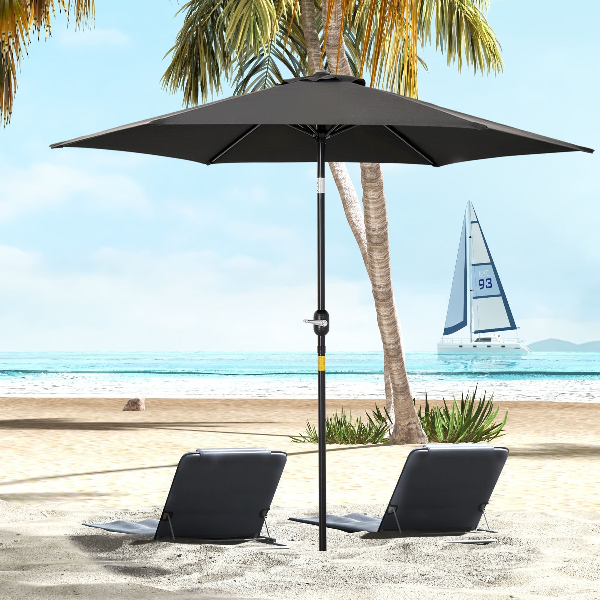 Outsunny 2.7M Garden Parasol Umbrella with Tilt and Crank, Outdoor Sun Parasol Sunshade Shelter with Aluminium Frame, Black