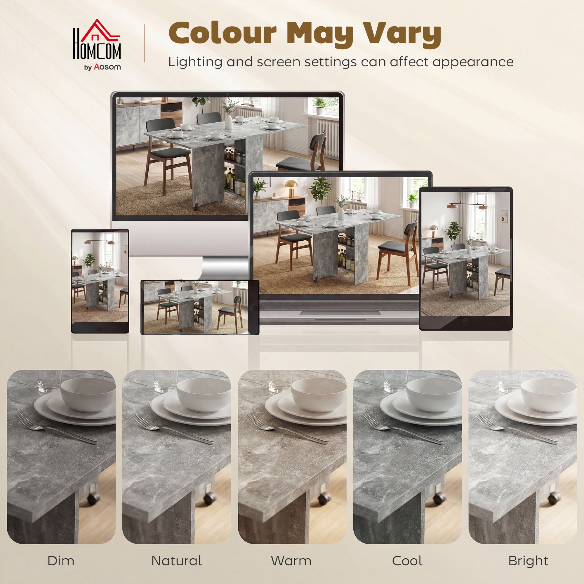 HOMCOM Folding Dining Table, Drop Leaf Table for Small Spaces with 2-tier Shelves, Small Kitchen Table with Rolling Casters, Cement Grey